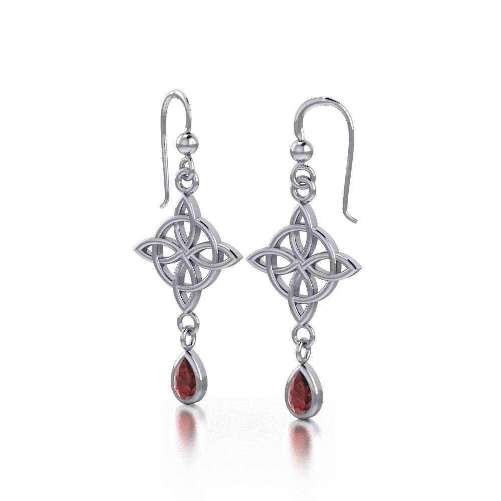 Quaternary Celtic Knot Earrings - Garnet