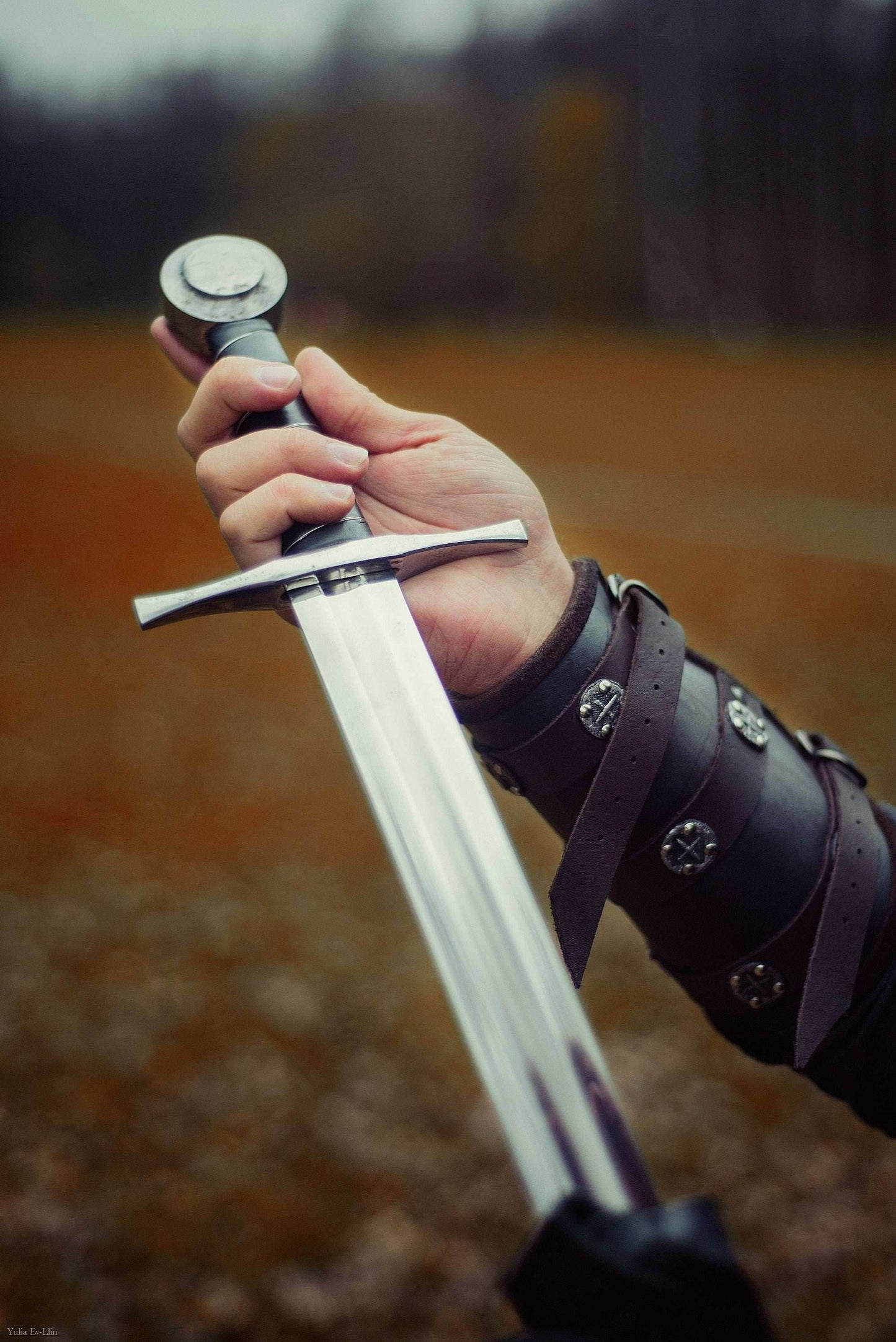 Medieval leather bracers for Larp - brown (as pictured) / For two hands