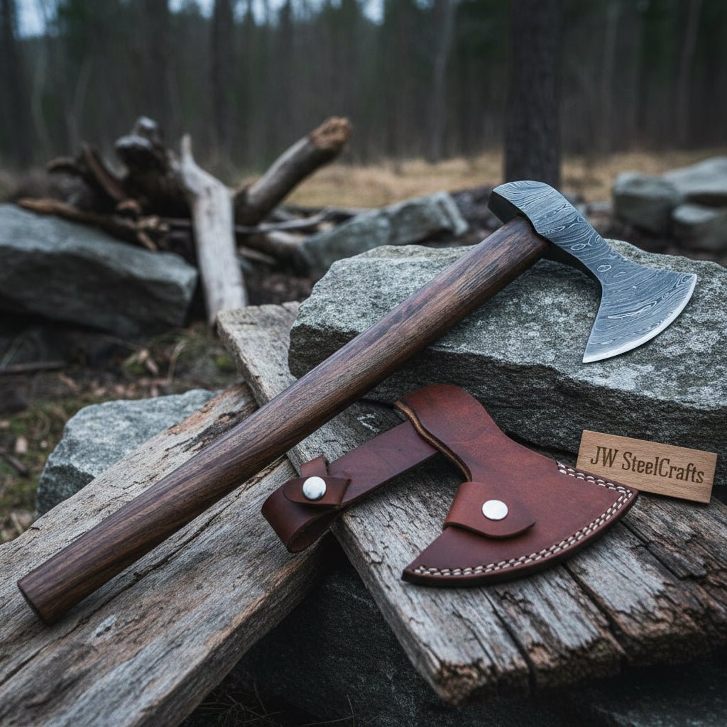 Custom Handmade Damascus Steel Burl Wood Axe Hatchet Tomahawk MB-0027