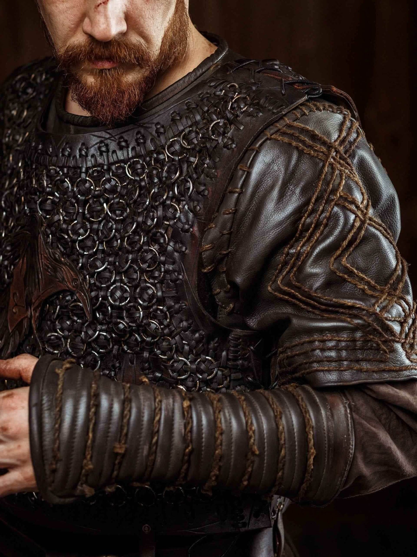 Ragnar medieval leather bracers (Vikings s2) - for one hand