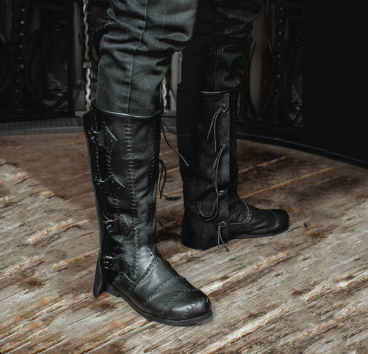 Medieval leather high boots with buckles - Black / 5