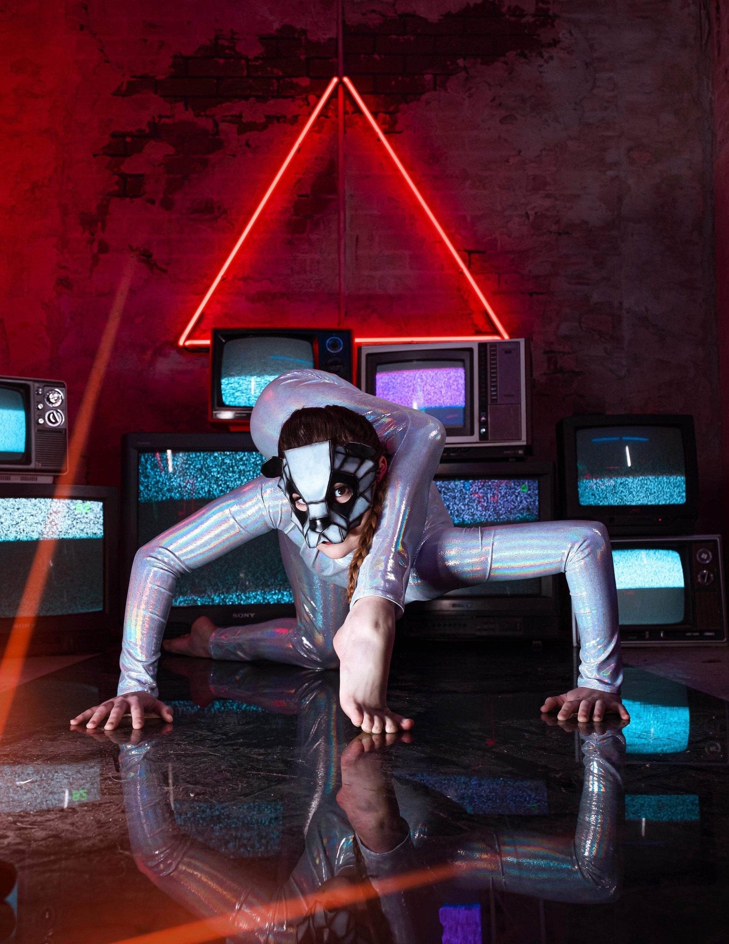 Geometric Panda Bear Leather Mask - 