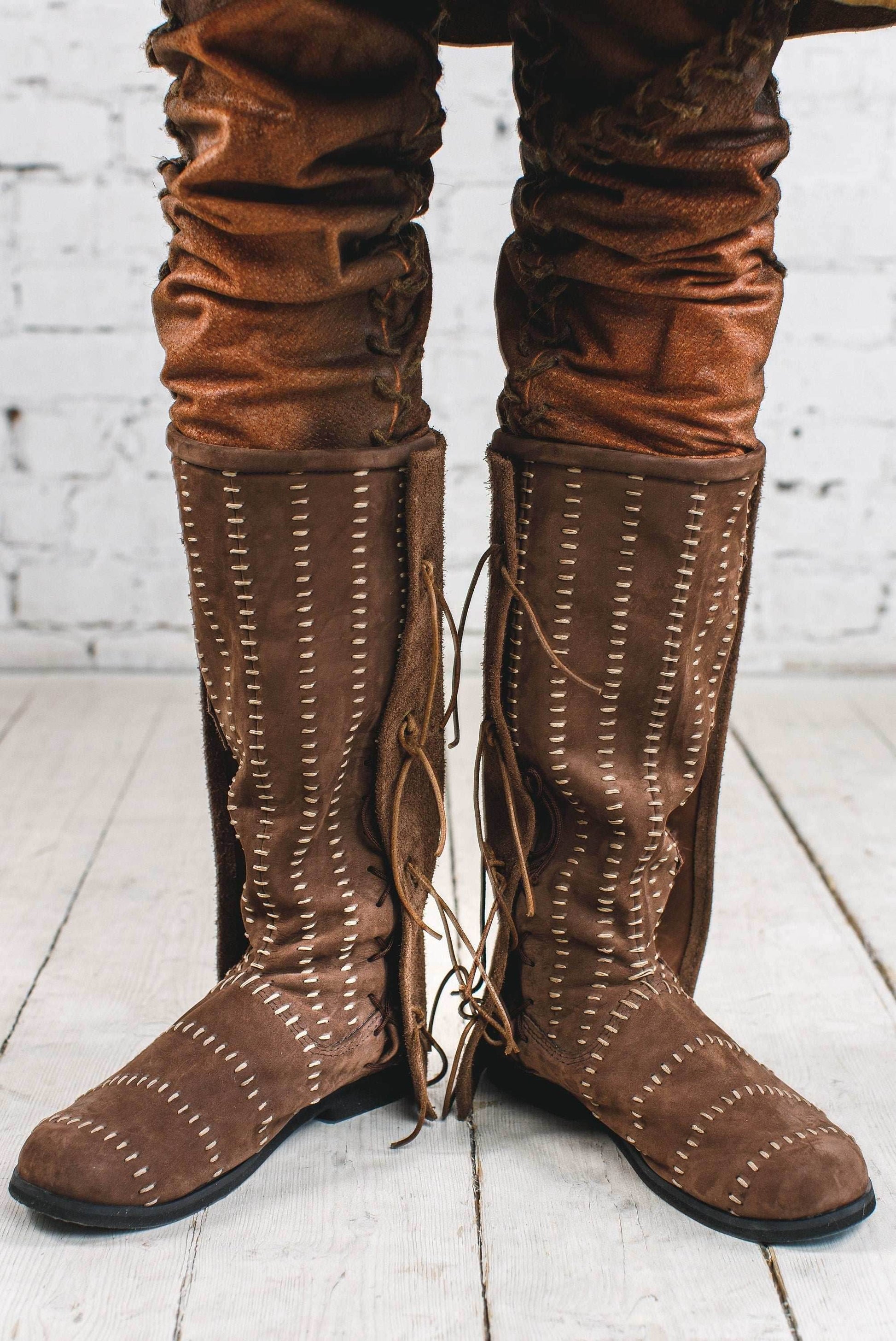 Medieval leather high boots with buckles - Brown (as on foto) / 5