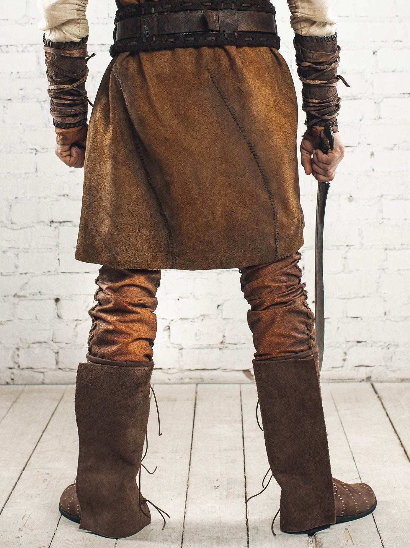 Medieval leather high boots with buckles - Brown (as on foto) / 5