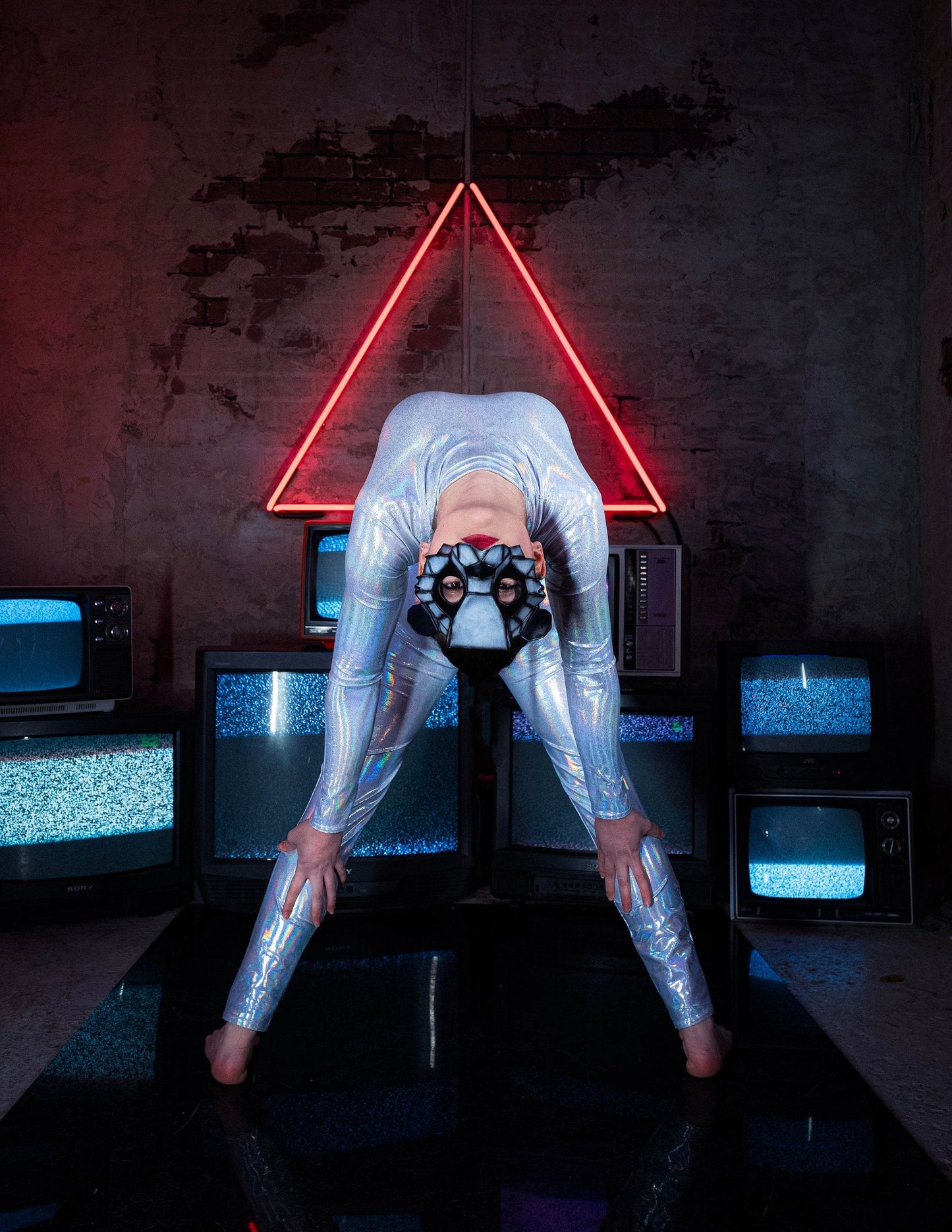 Geometric Panda Bear Leather Mask - 