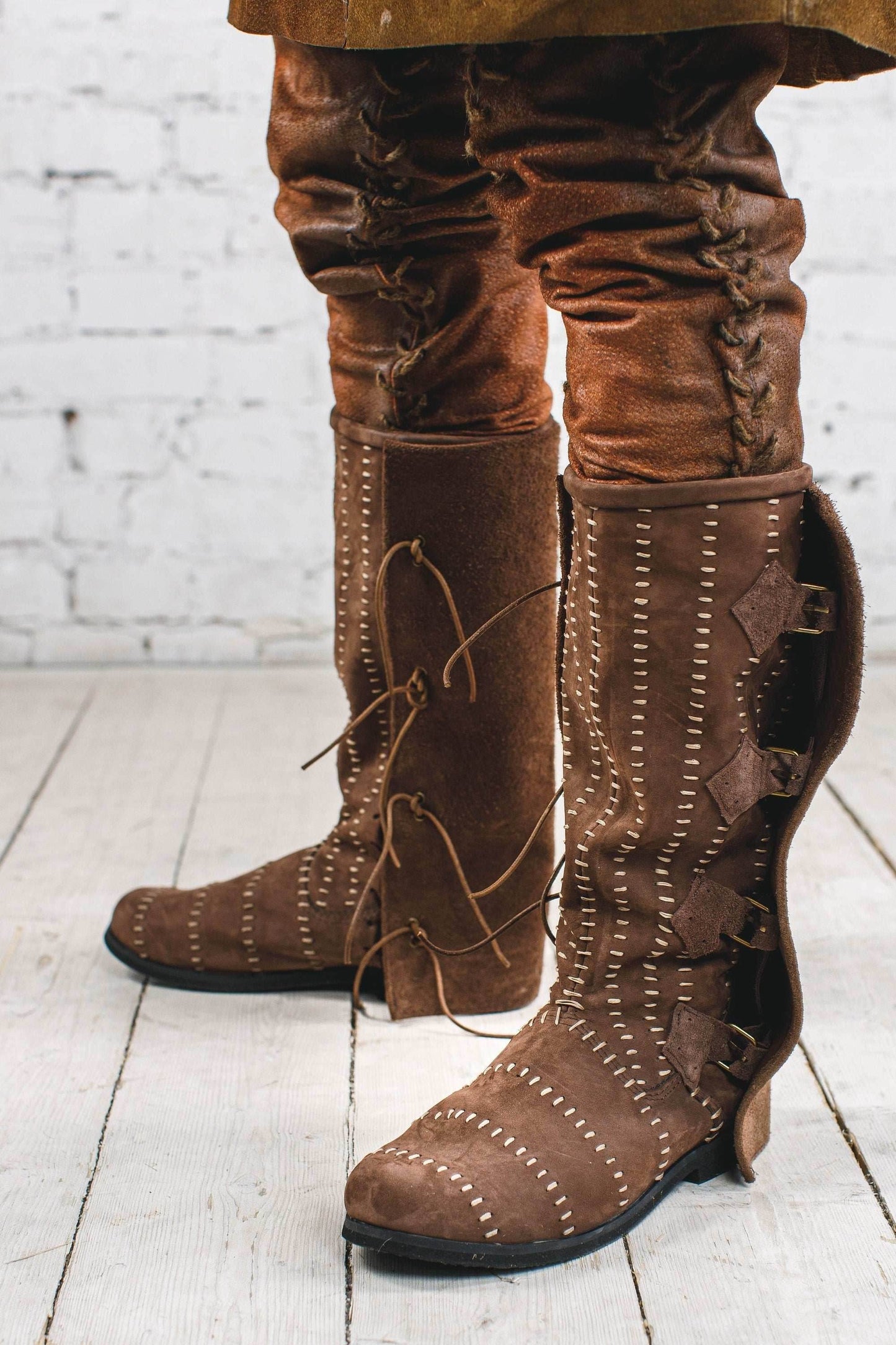 Medieval leather high boots with buckles - Brown (as on foto) / 5