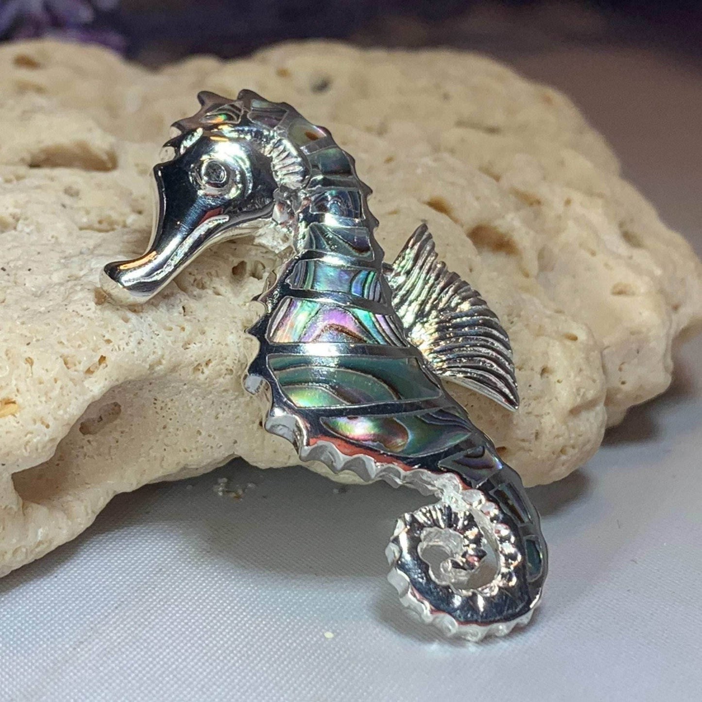 Abalone Seahorse Necklace - 18 / Abalone Shell