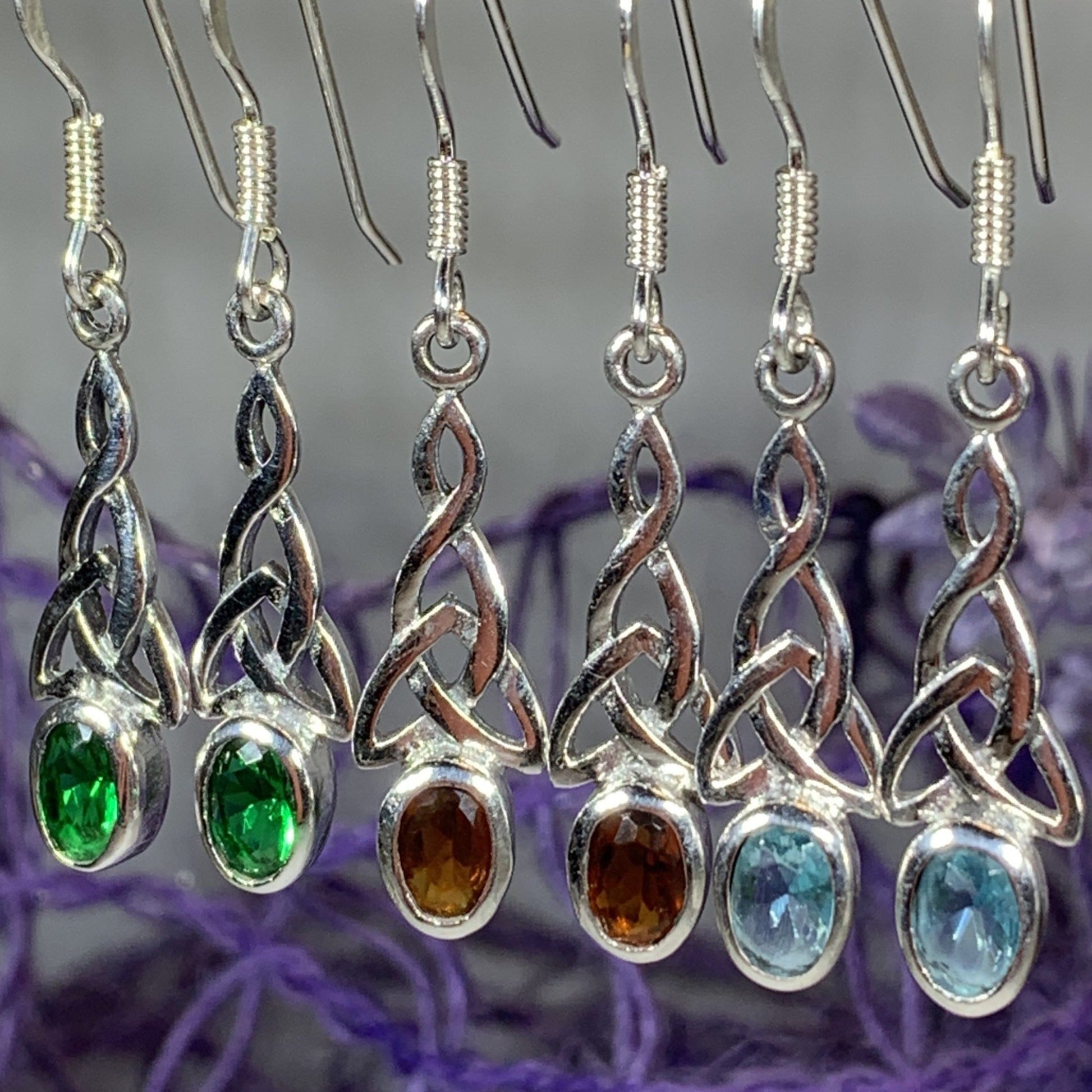 Celtic Trinity Knot Crystal Earrings - Emerald CZ