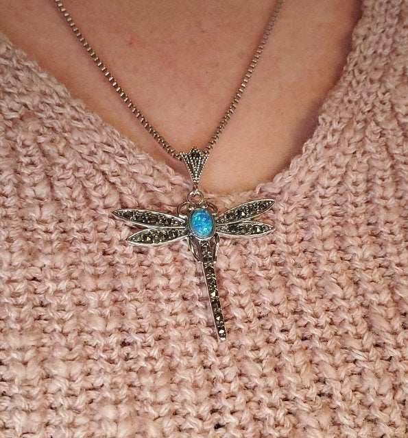Opal Dragonfly Necklace - Blue Opal