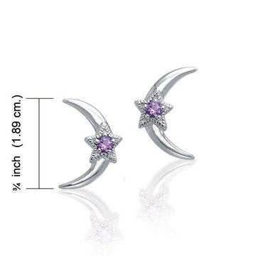 Moon & Stars Post Earrings - Amethyst
