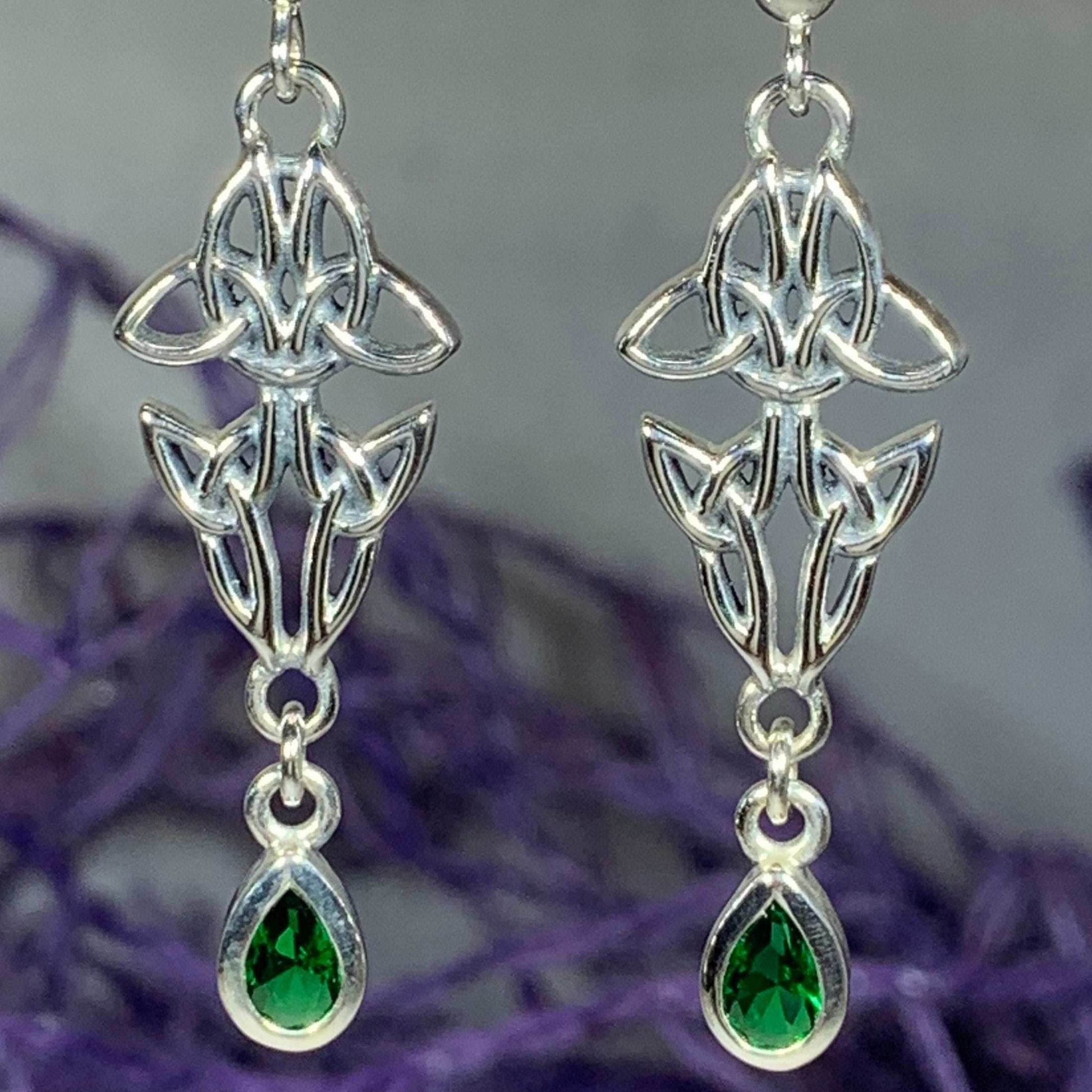 Artisan Long Trinity Knot Earrings - Amethyst