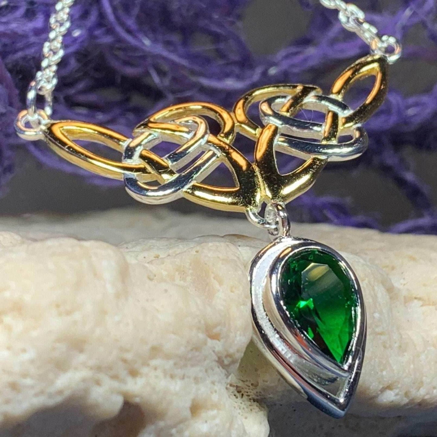 Celtic Double Knot Necklace - Emerald Crystal
