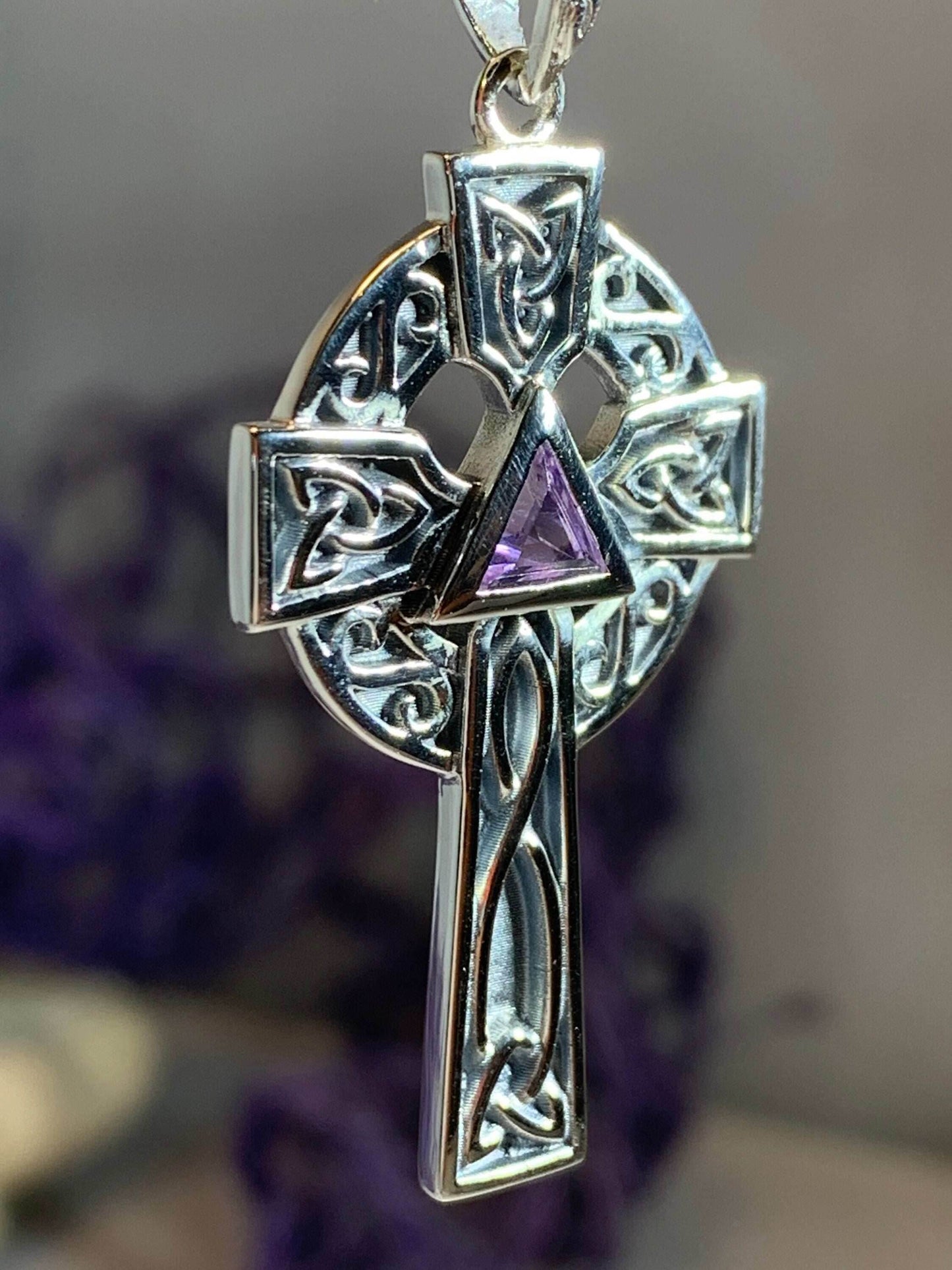 Recovery Celtic Cross Necklace - 18 / Amethyst