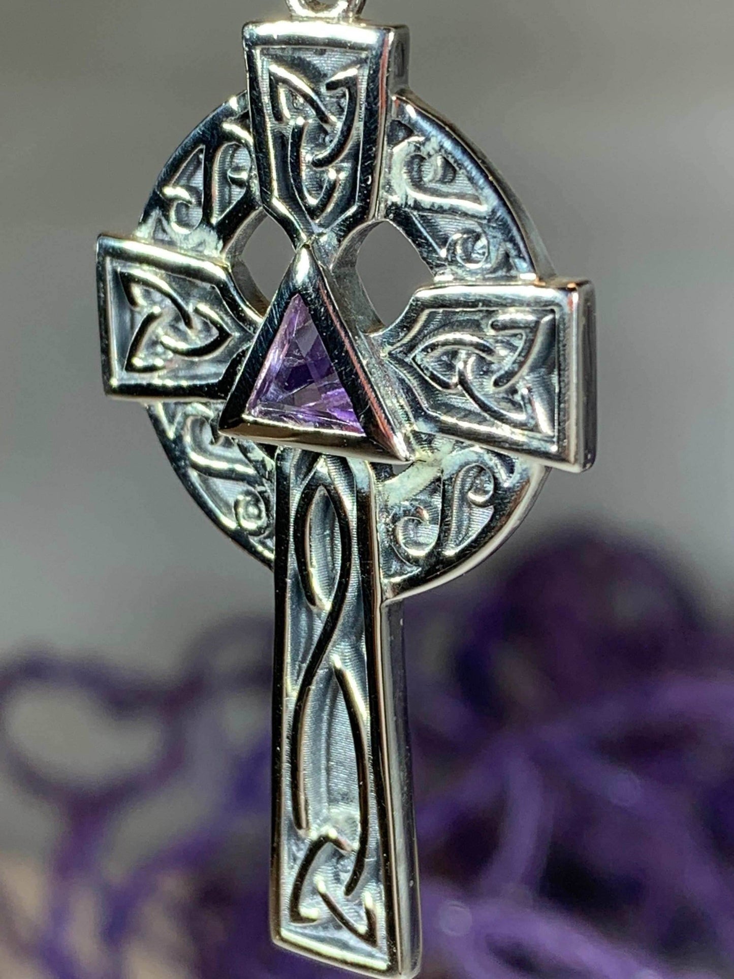 Recovery Celtic Cross Necklace - 18 / Amethyst