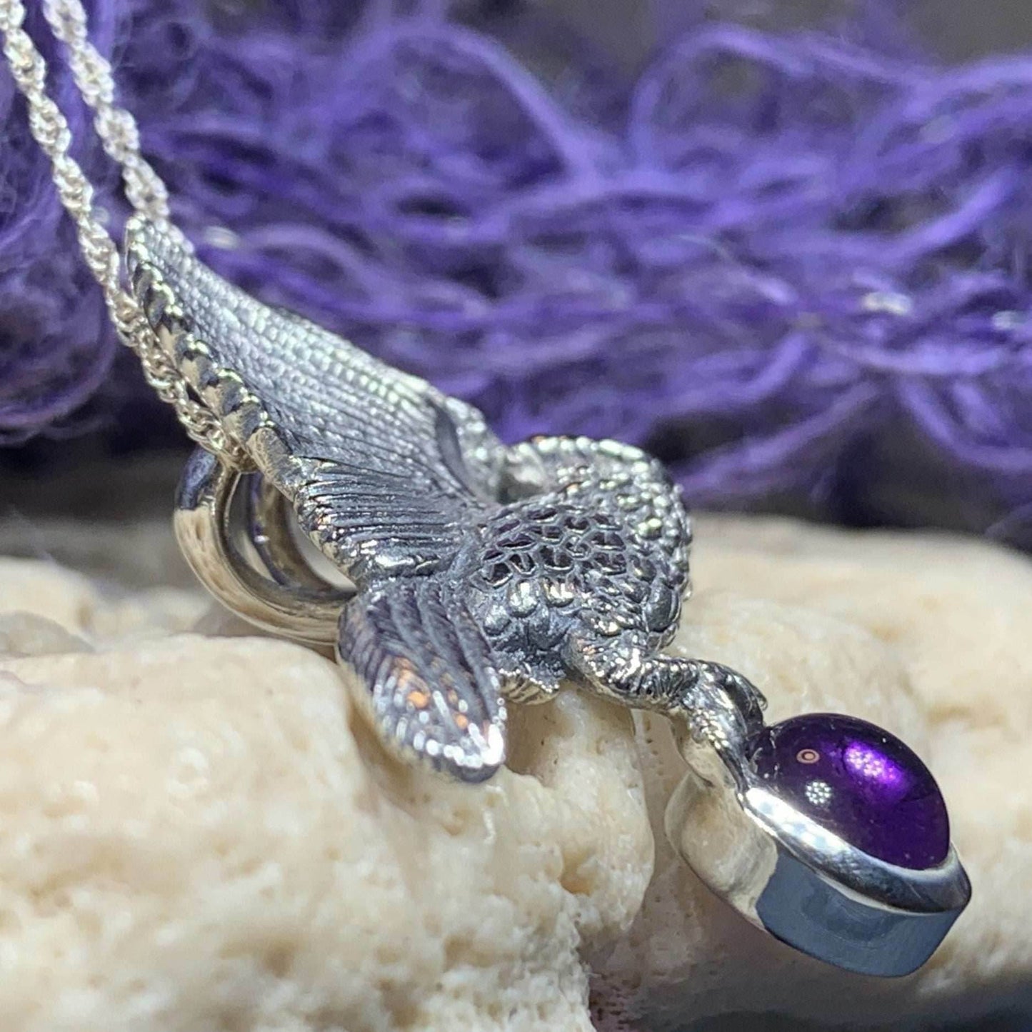 Regal Owl Necklace - Amethyst