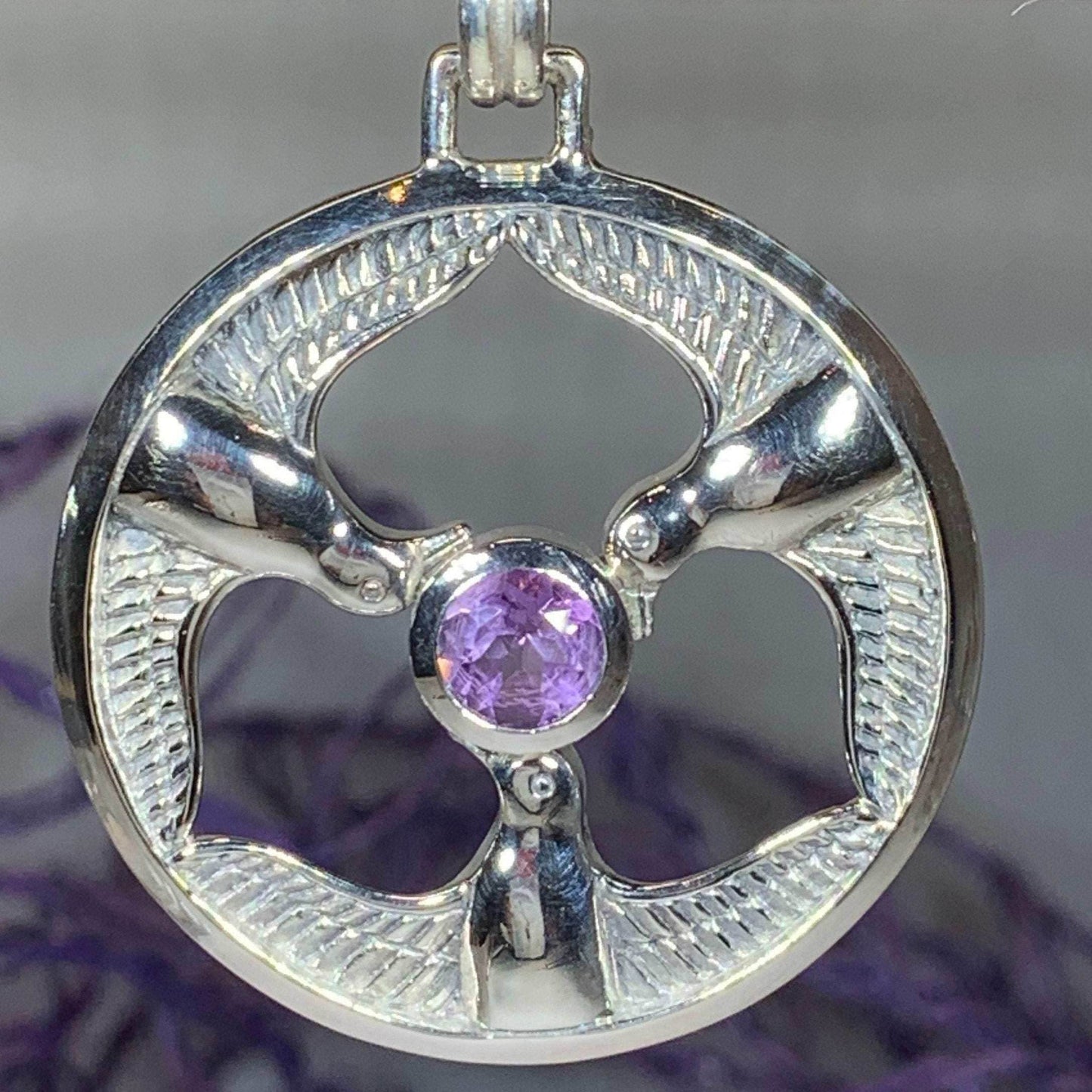 Rhiannon's Three Birds Goddess Necklace - Amethyst