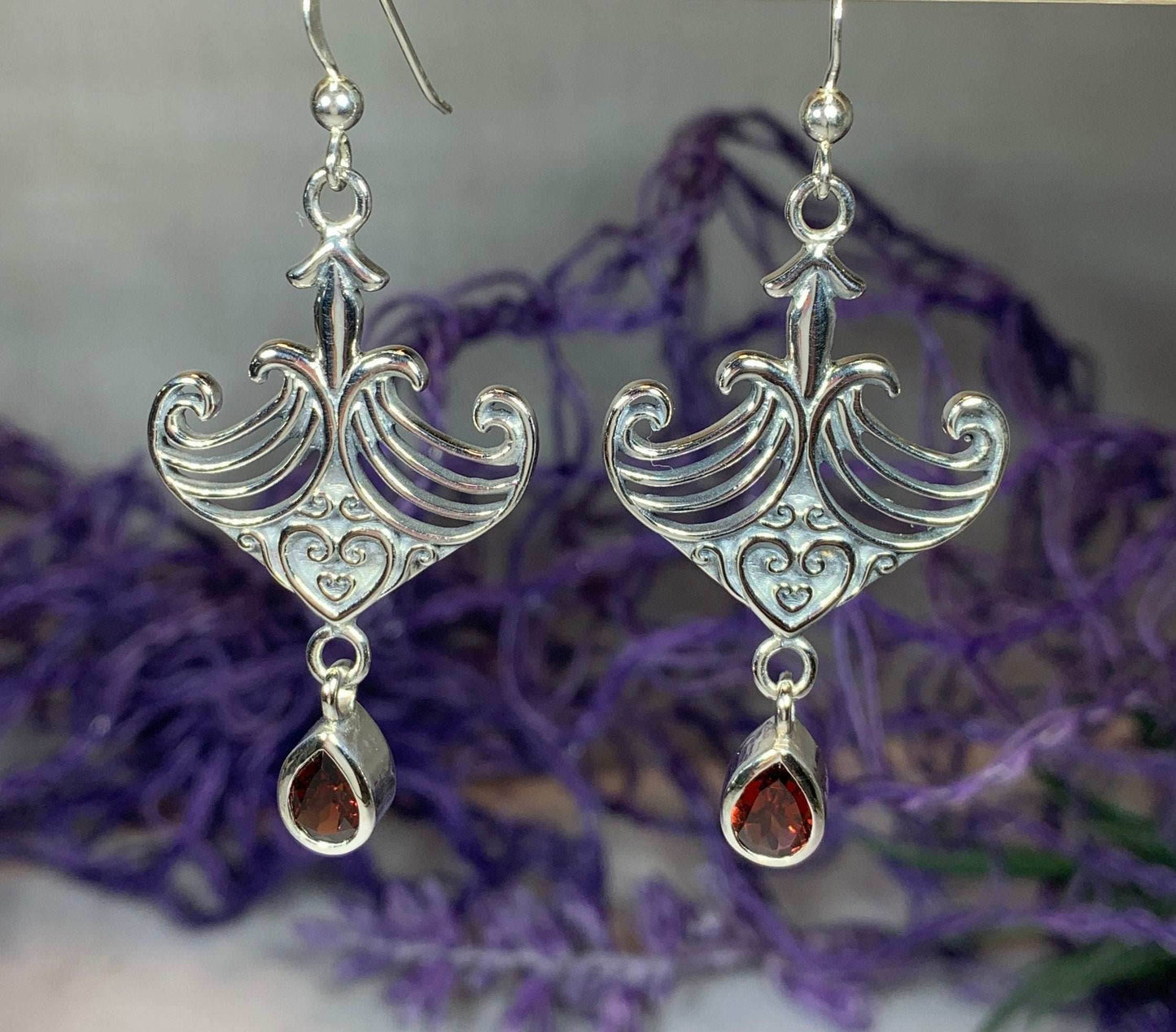 Elegant Celtic Viking Earrings - Garnet