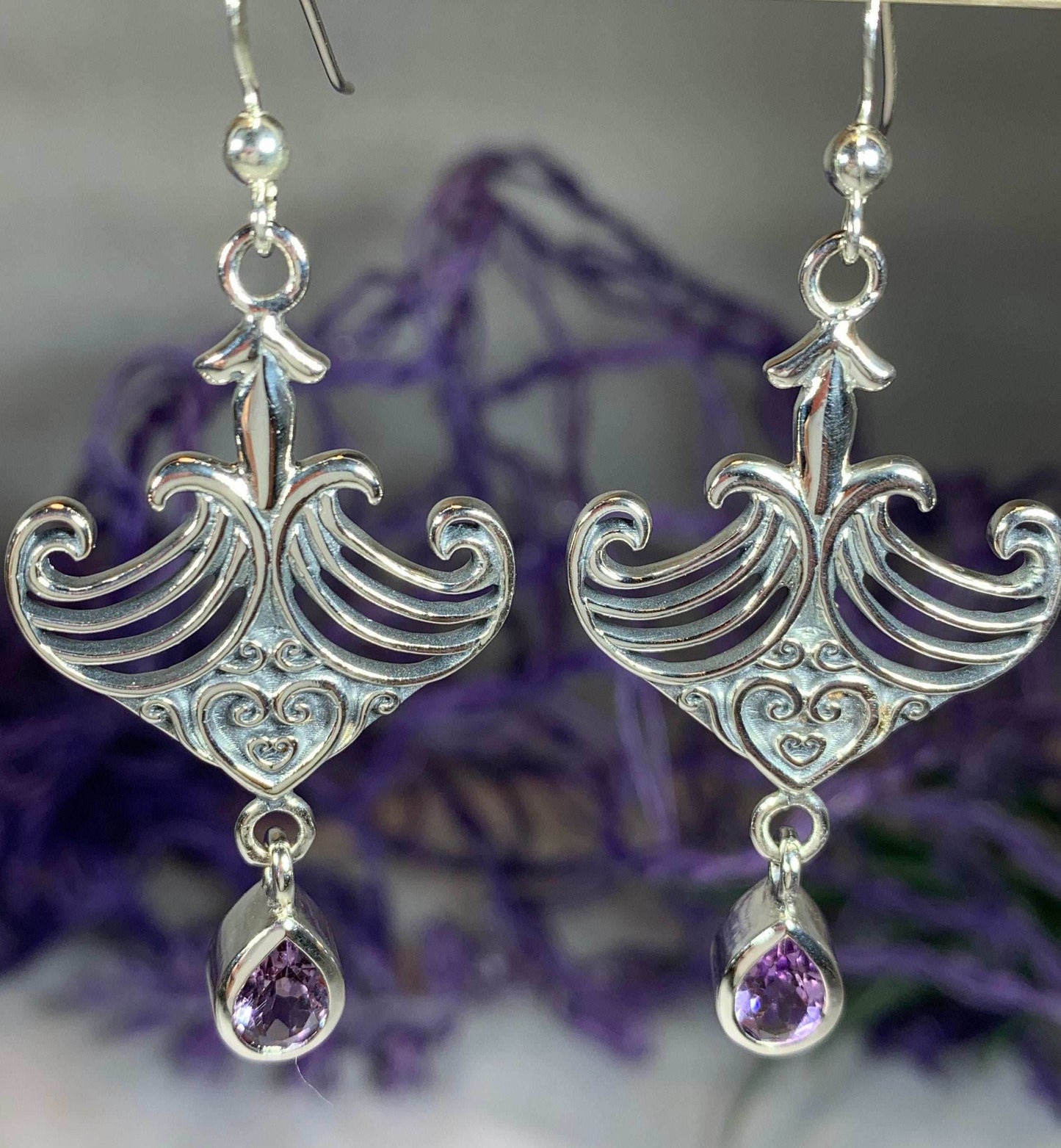 Elegant Celtic Viking Earrings - Amethyst
