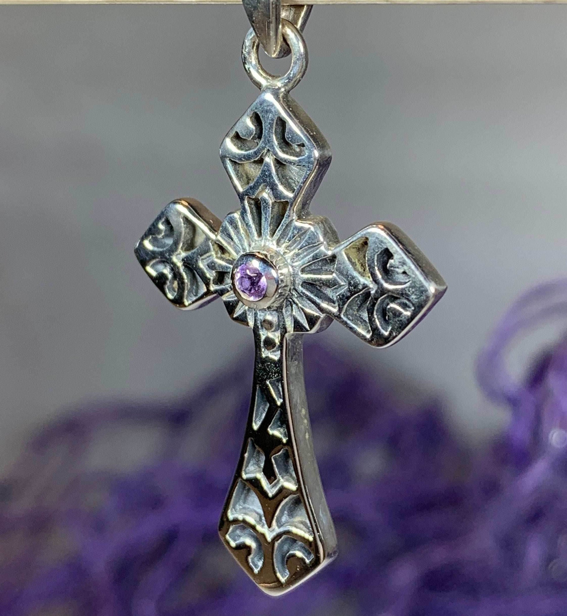 Caitlyn Celtic Cross Necklace - Amethyst