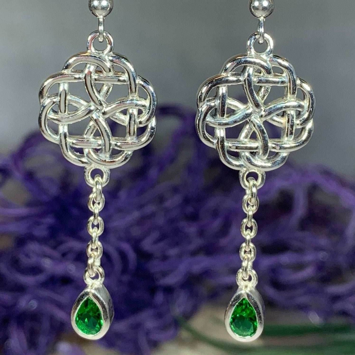 Kate Celtic Knot Earrings - Green Crystal