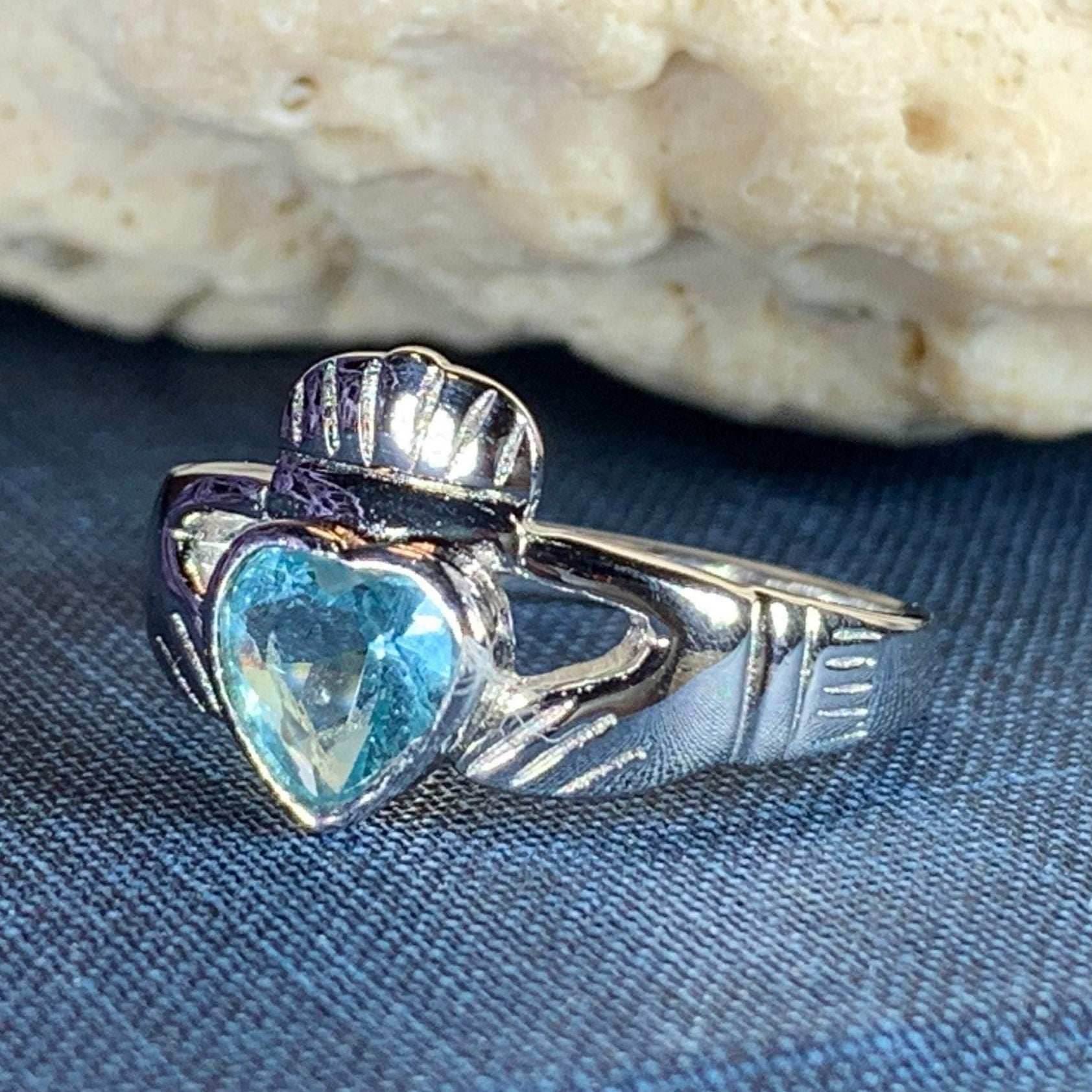 Blue Topaz Claddagh Ring - 4