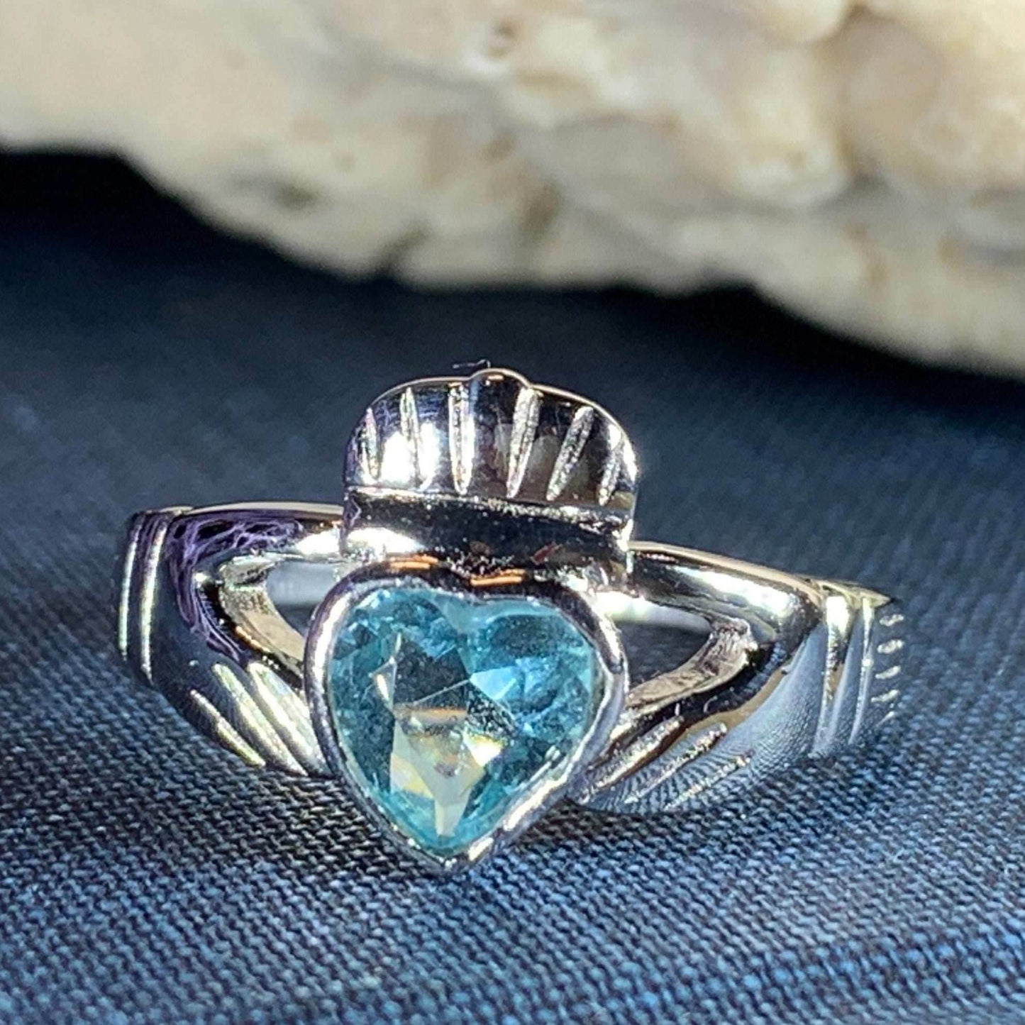 Blue Topaz Claddagh Ring - 4