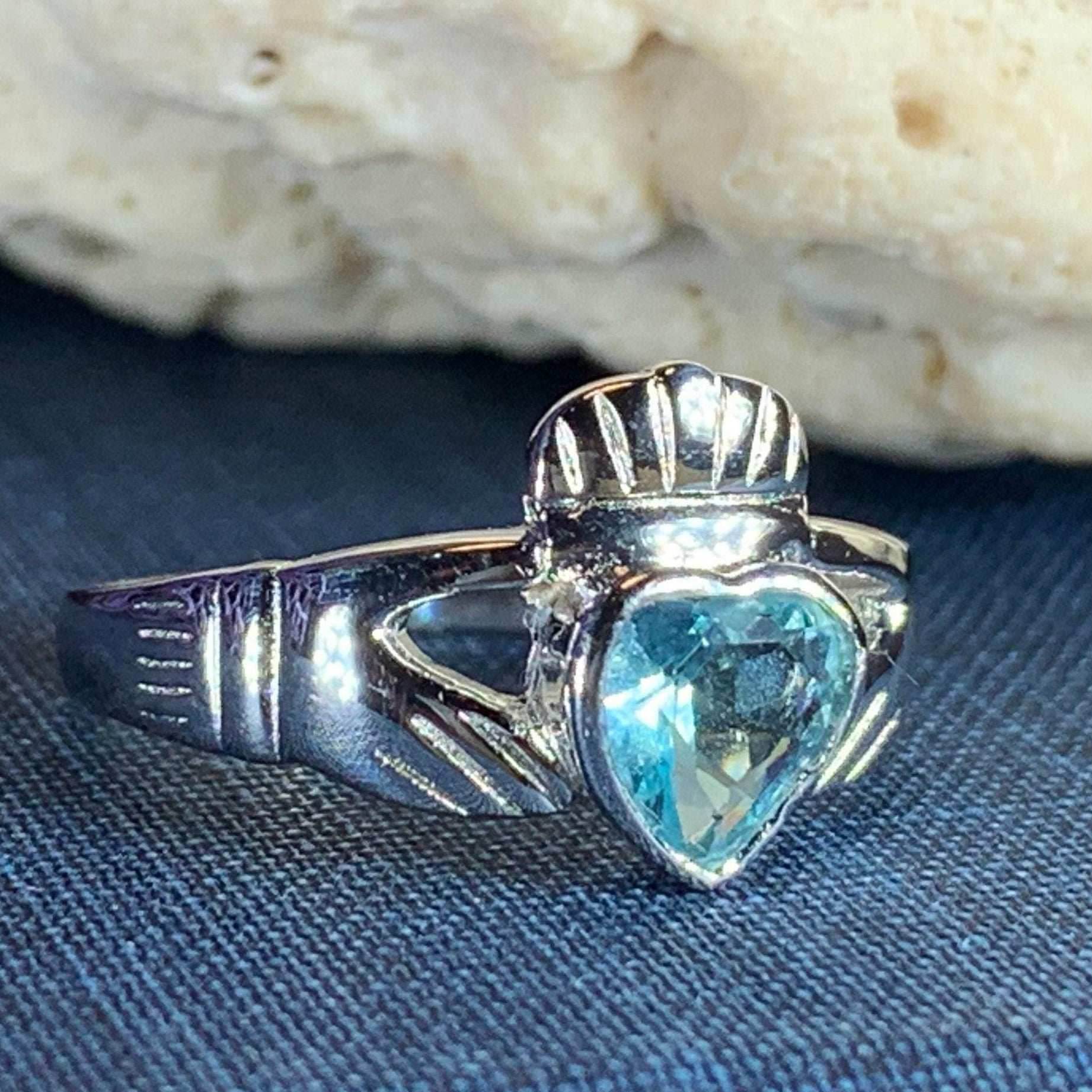 Blue Topaz Claddagh Ring - 4