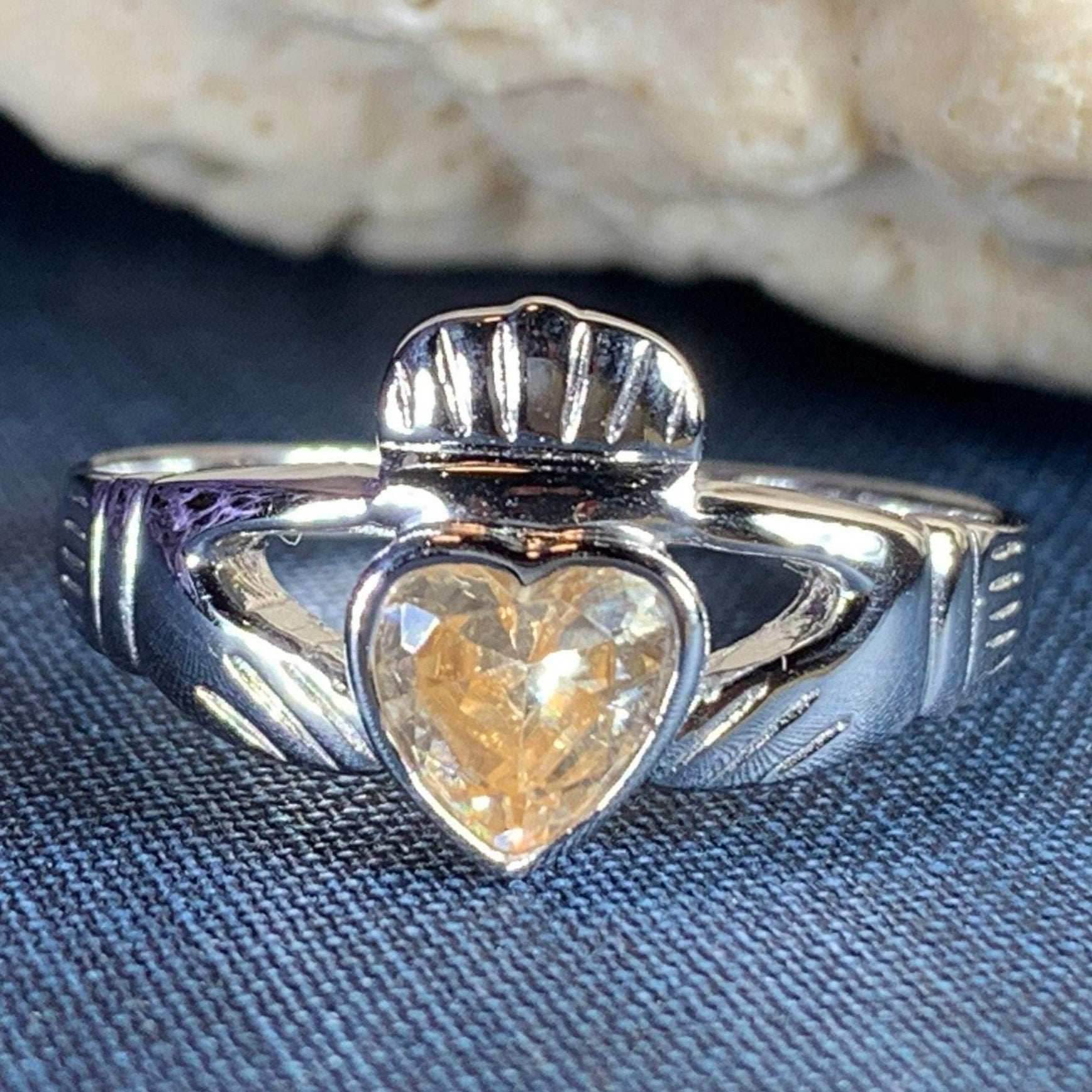 Champagne Diamond Claddagh Ring - 4