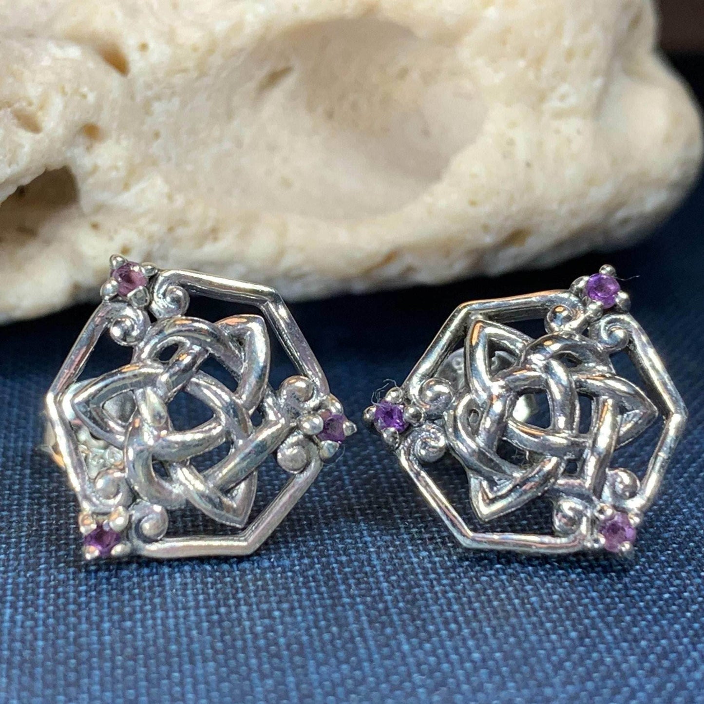 Amethyst Trinity Knot Stud Earrings - 