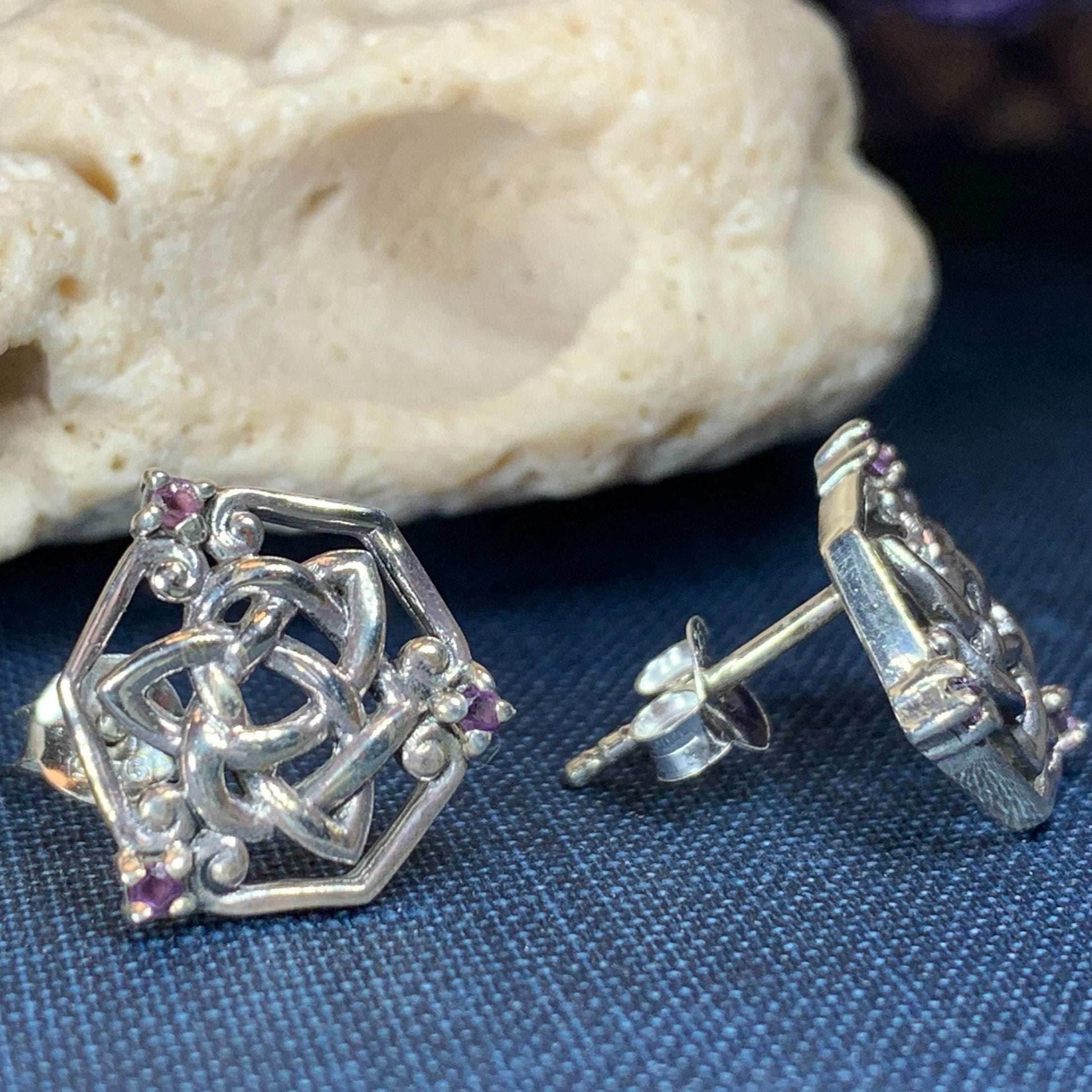 Amethyst Trinity Knot Stud Earrings - 