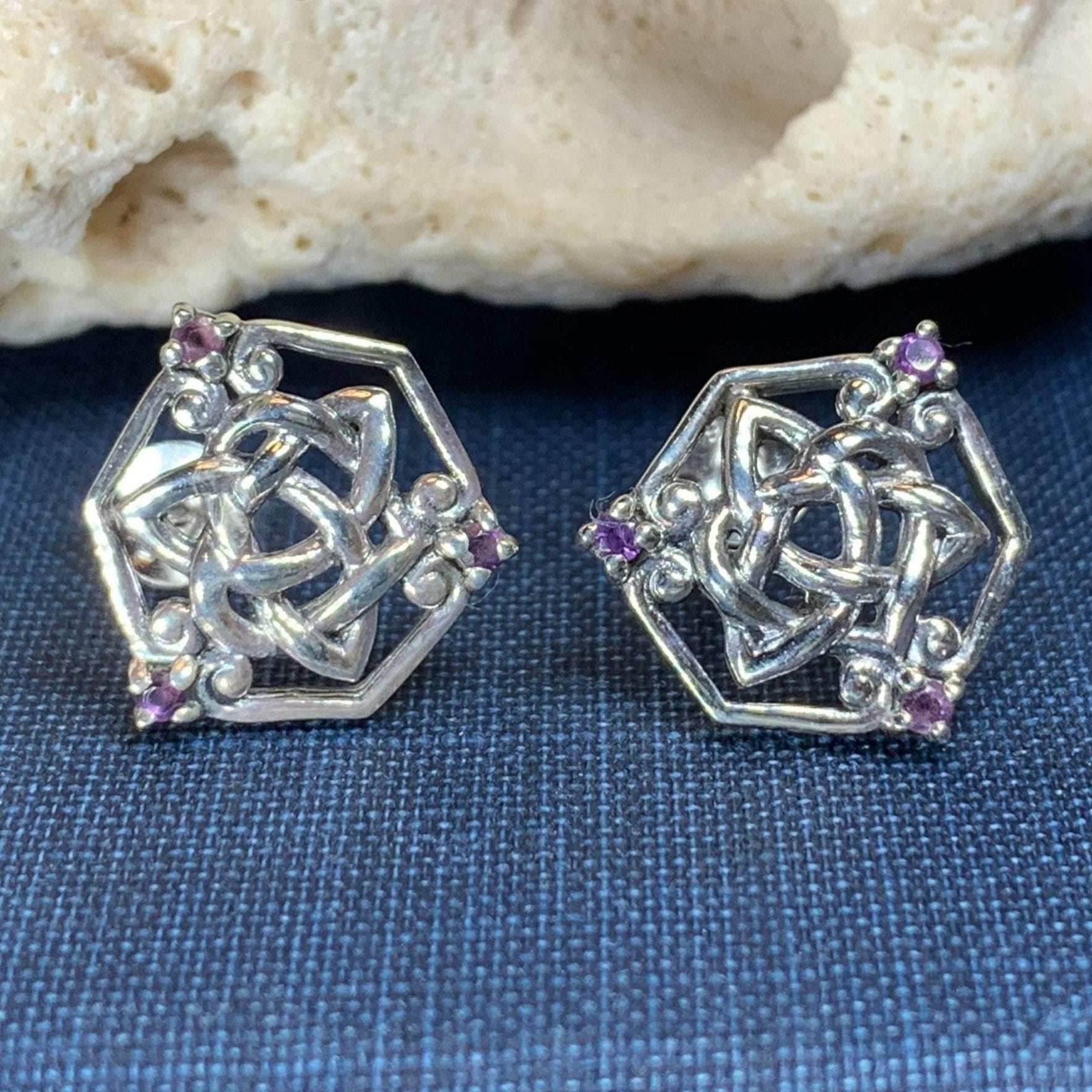 Amethyst Trinity Knot Stud Earrings - 