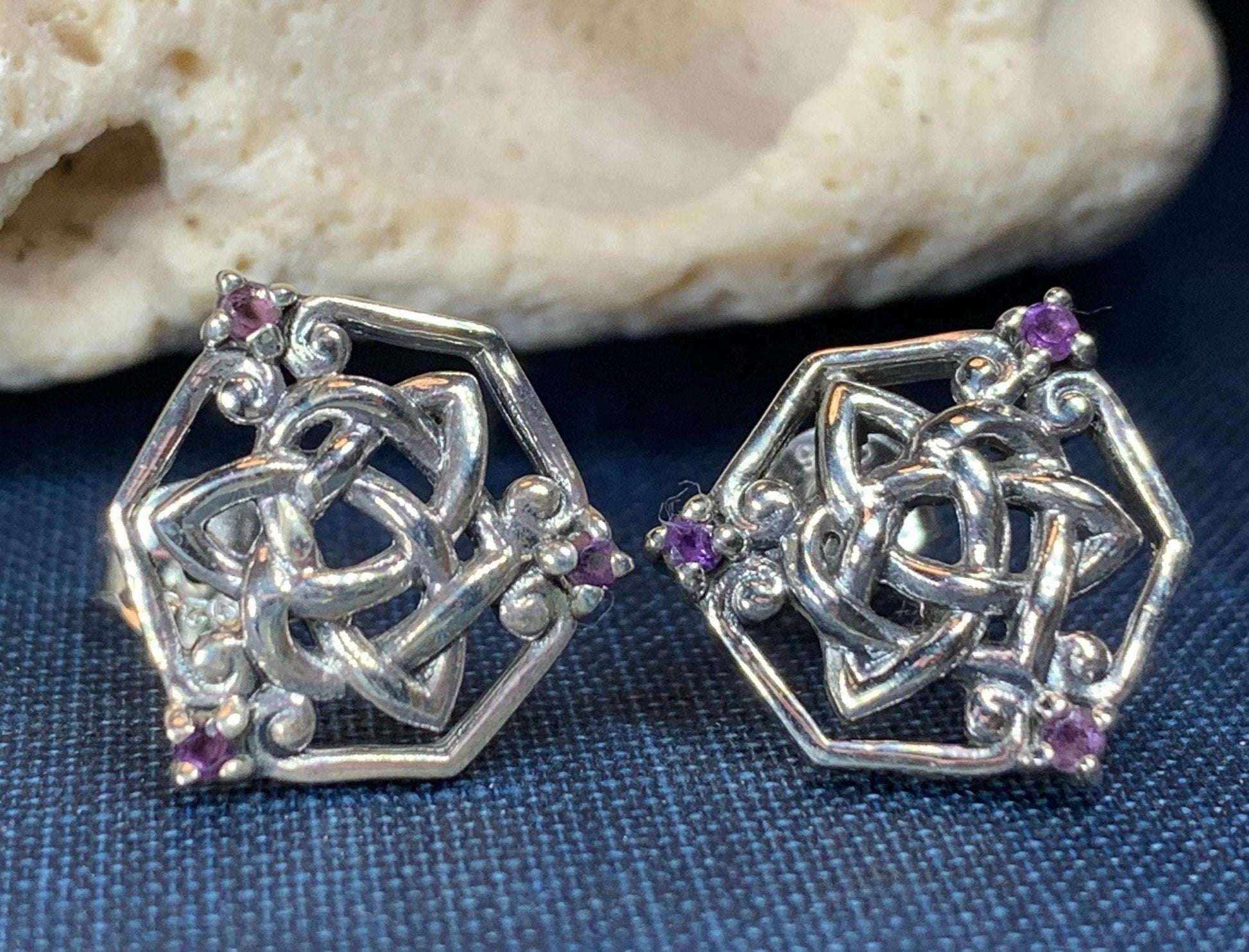 Amethyst Trinity Knot Stud Earrings - 