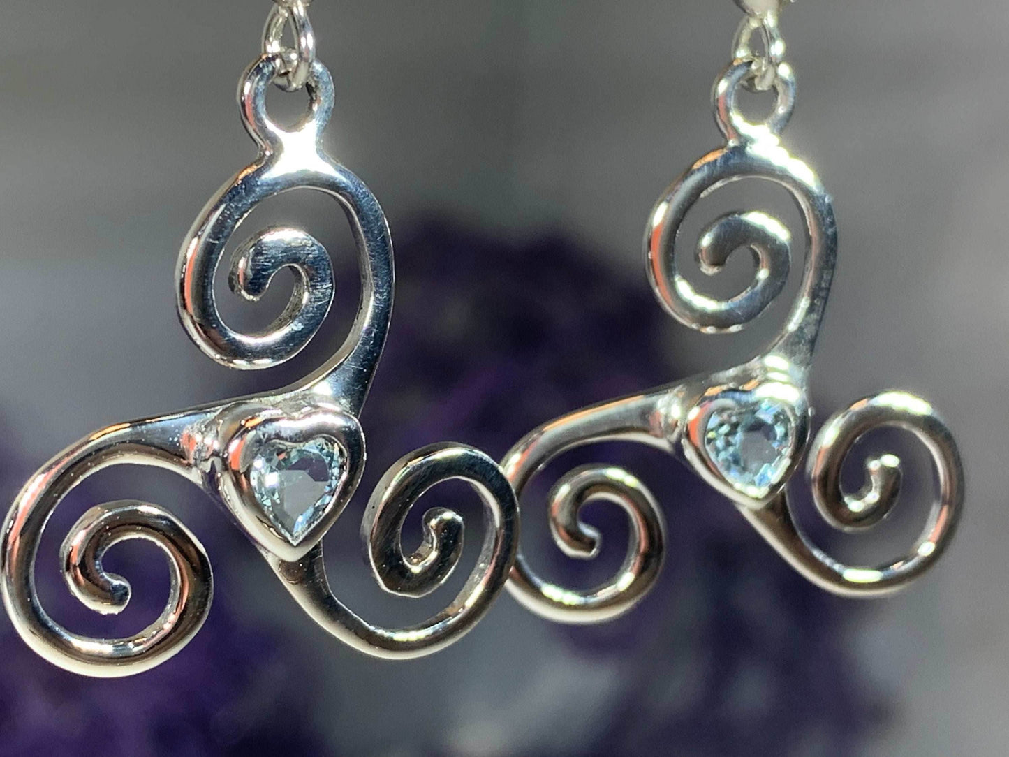 Triple Spiral Heart Earrings - Topaz