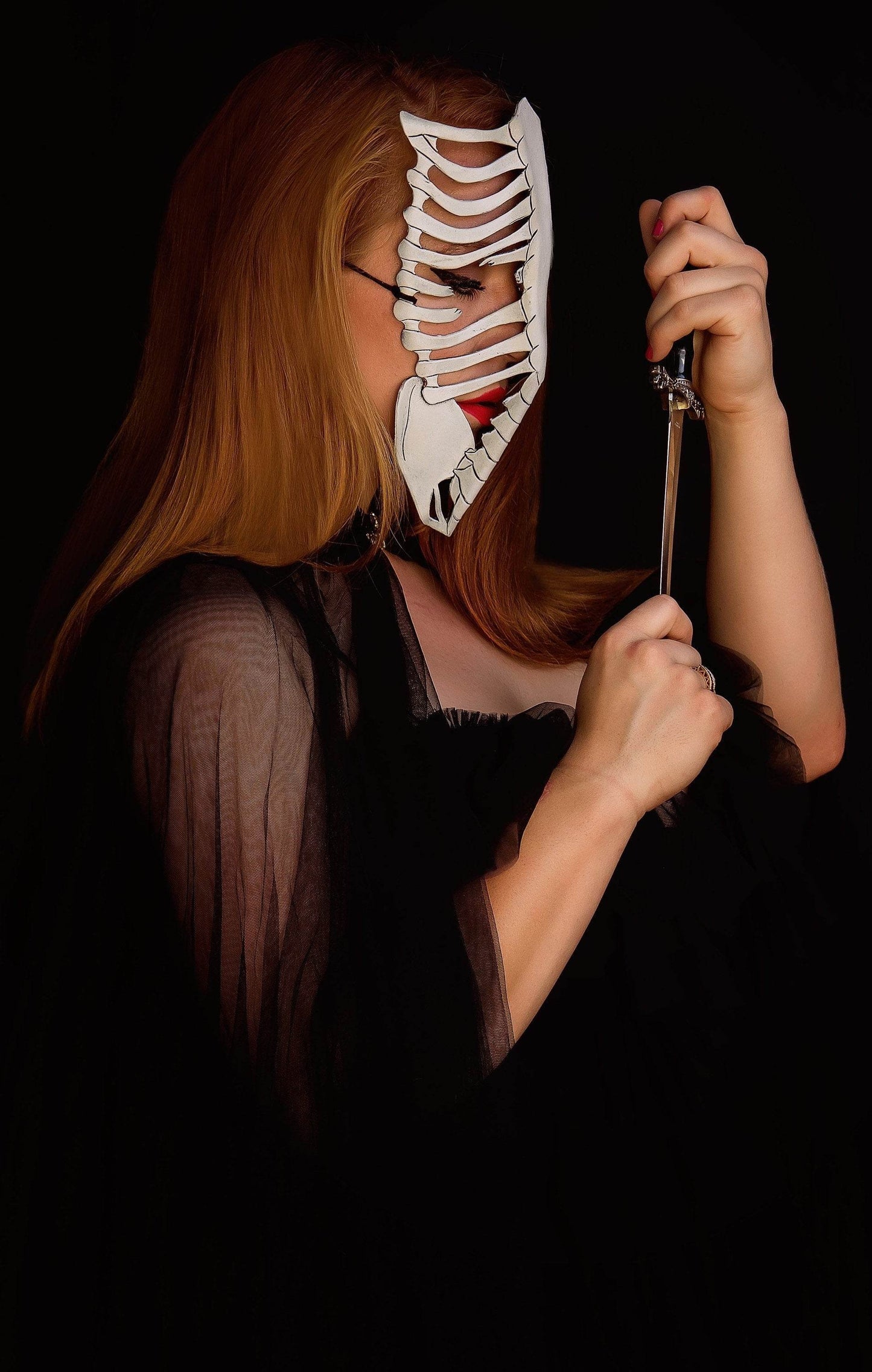 Skeleton Handmade Genuine Leather Mask in White - 