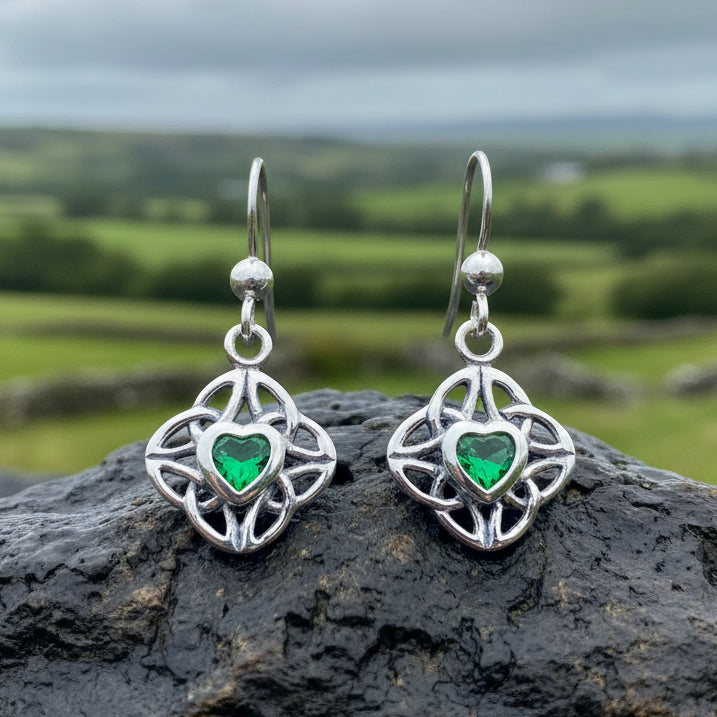 Heart Gemstone Trinity Knot Earrings