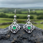 Heart Gemstone Trinity Knot Earrings