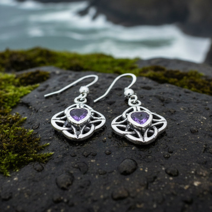 Heart Gemstone Trinity Knot Earrings