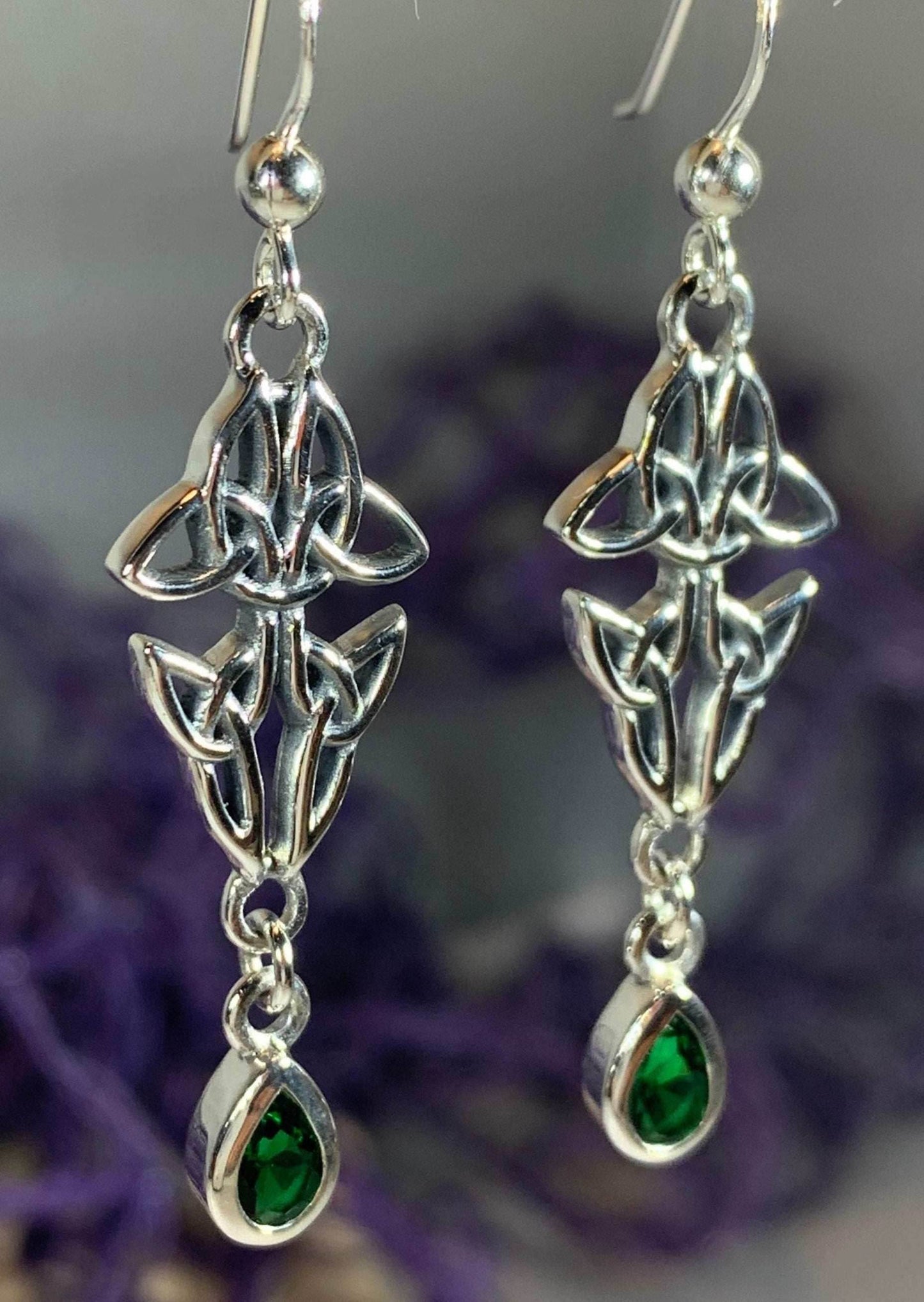 Artisan Long Trinity Knot Earrings - Amethyst