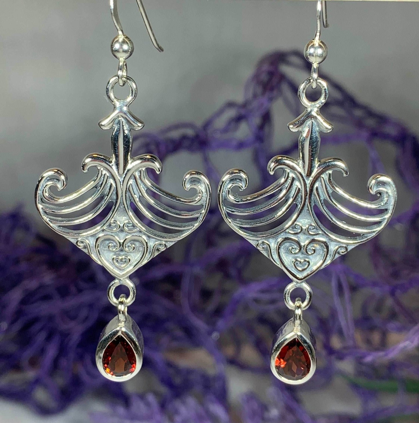 Elegant Celtic Viking Earrings - Garnet