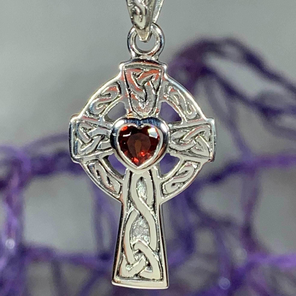 Celtic Cross Heart Necklace - Amethyst