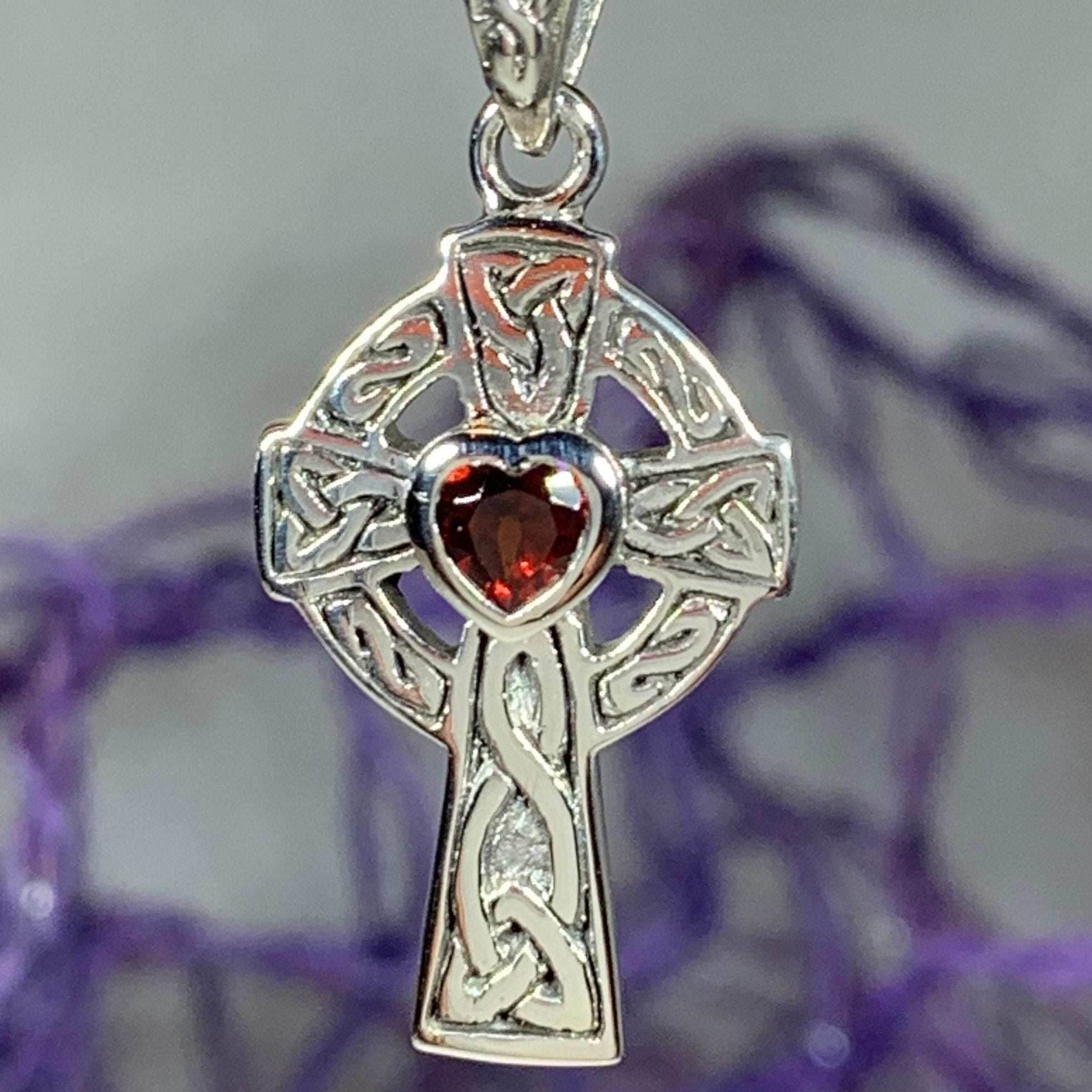 Celtic Cross Heart Necklace - Amethyst