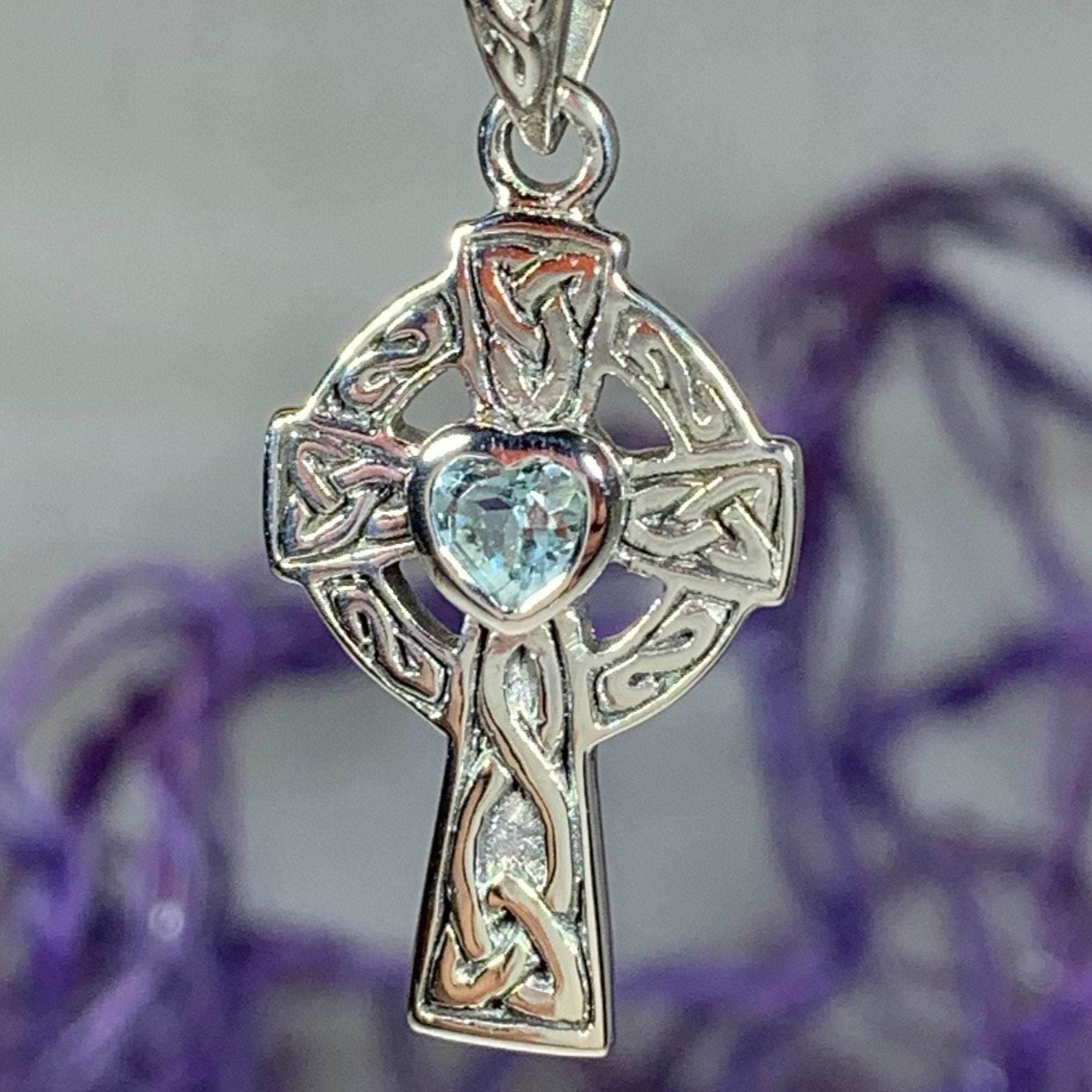 Celtic Cross Heart Necklace - Amethyst
