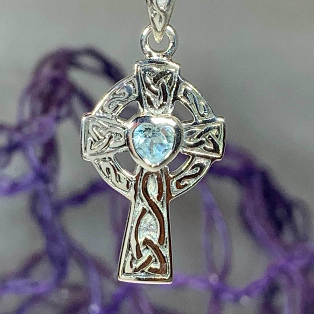 Celtic Cross Heart Necklace - Topaz