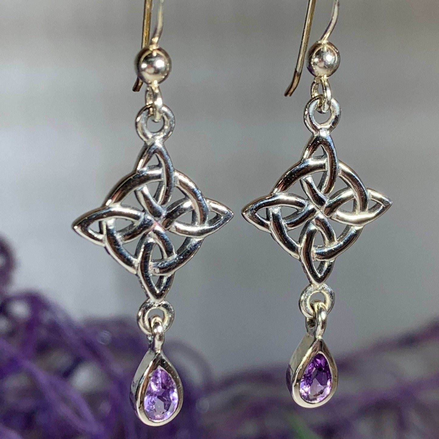 Quaternary Celtic Knot Earrings - Amethyst