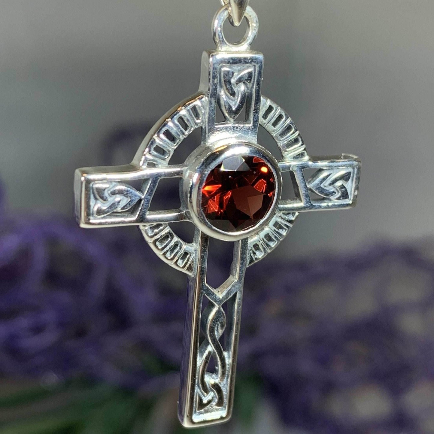 Lanis Celtic Cross Necklace - Garnet