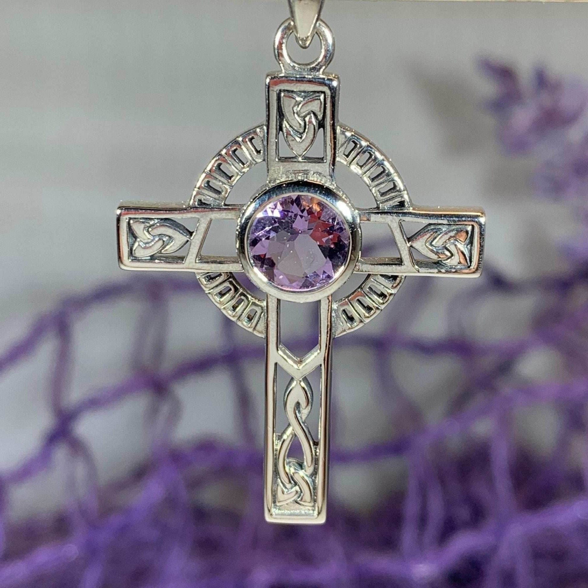 Lanis Celtic Cross Necklace - Amethyst