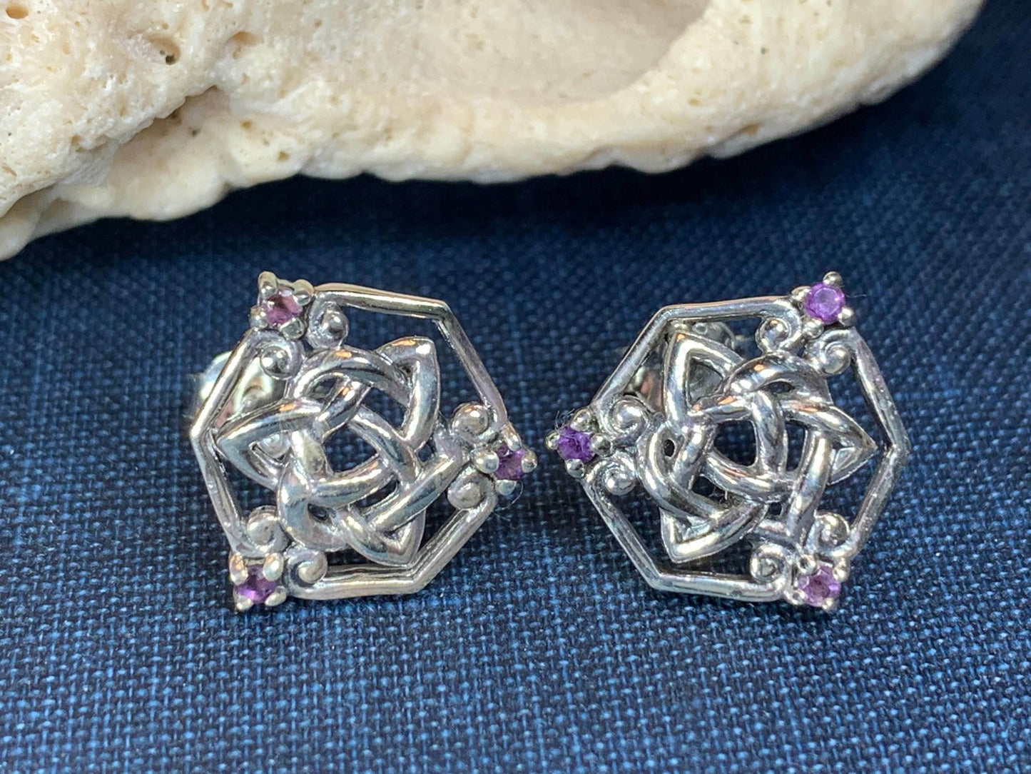 Amethyst Trinity Knot Stud Earrings - 