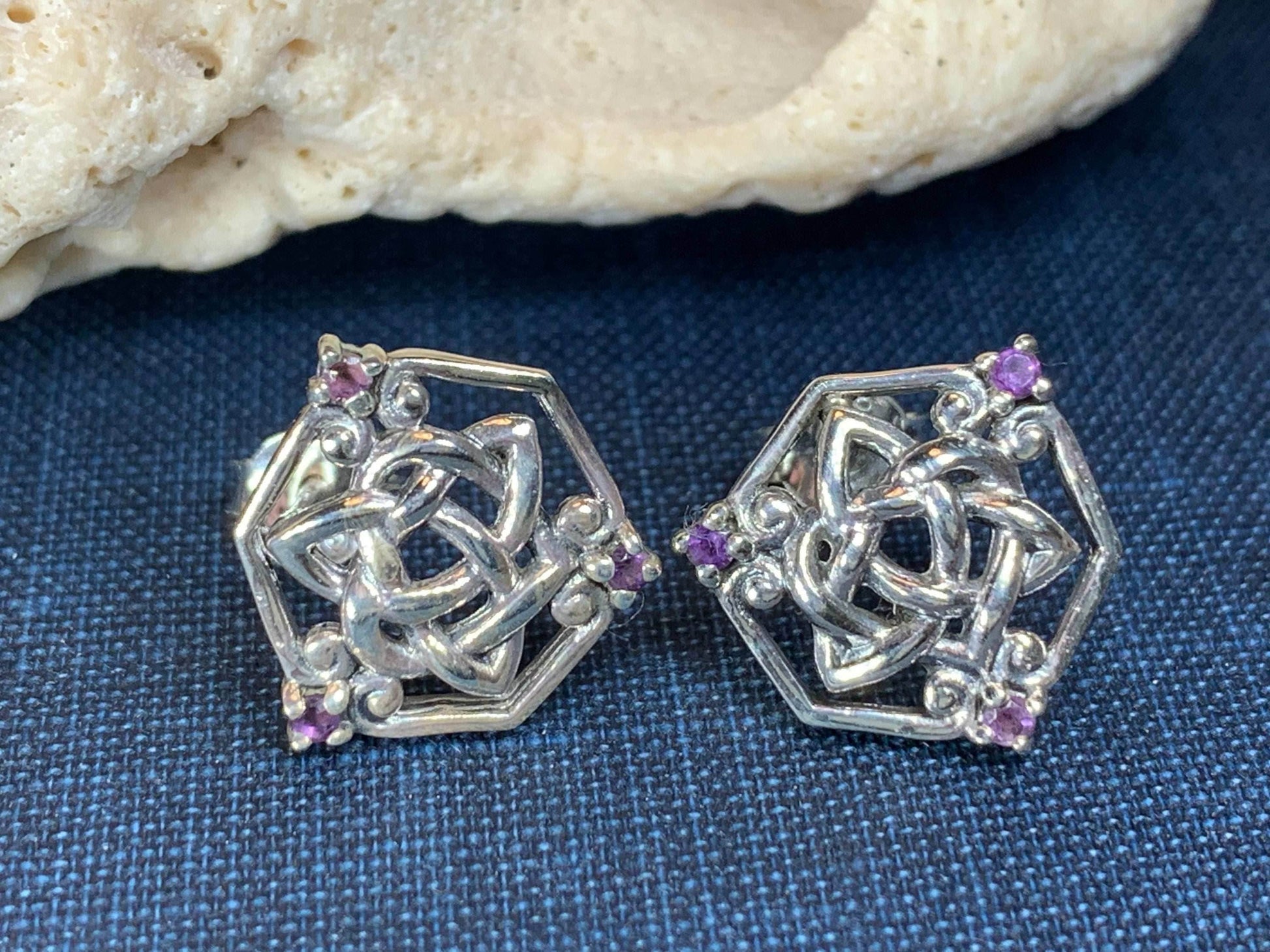 Amethyst Trinity Knot Stud Earrings - 