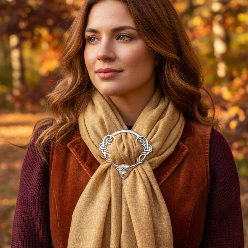 Pewter Scotland Highland Cow Scarf Ring