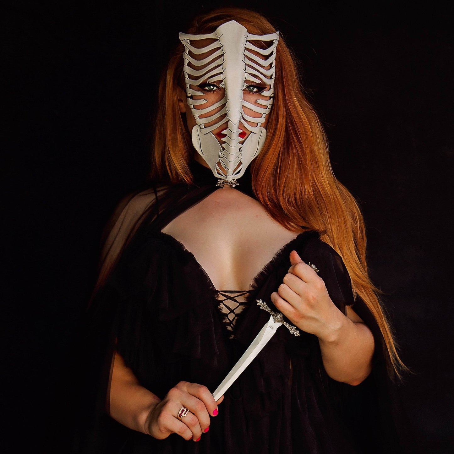 Skeleton Handmade Genuine Leather Mask in White - 